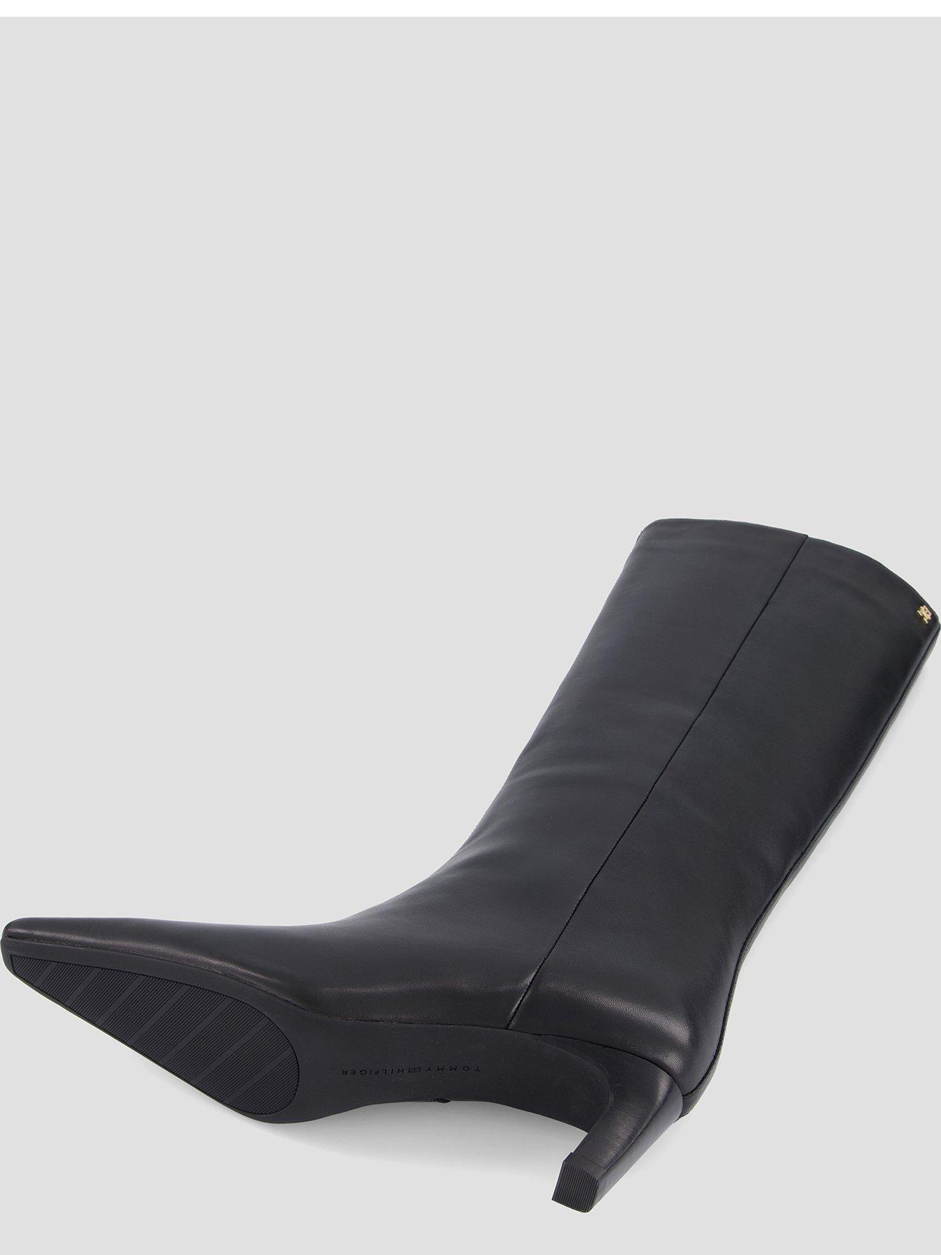 Image 4 of 6 of Tommy Hilfiger Kitten Heel Leather Knee-high Boots - Black