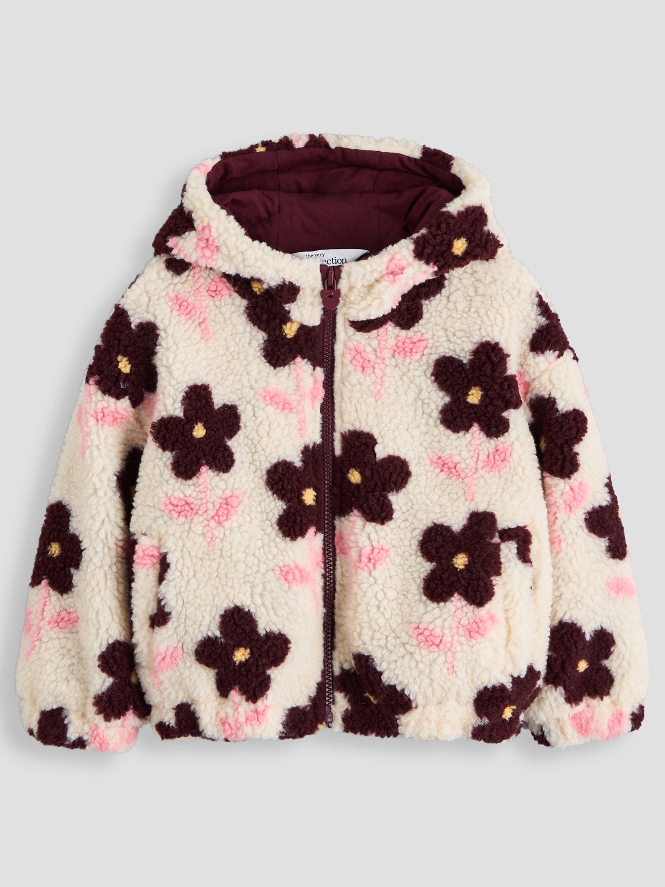 The Very Collection Girls Borg Zip Up Basic Jacket - Floral