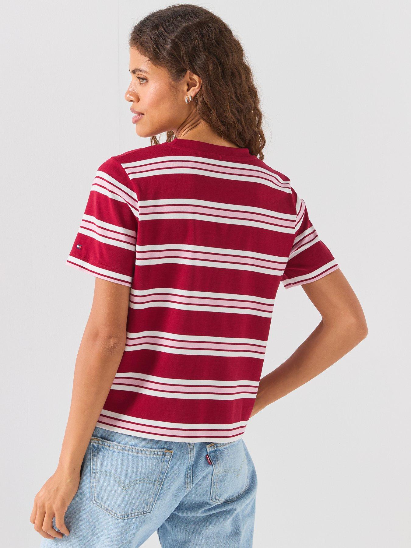 Image 2 of 6 of Tommy Hilfiger Women's Striped Crew Neck Short Sleeve T-Shirt - Red/White