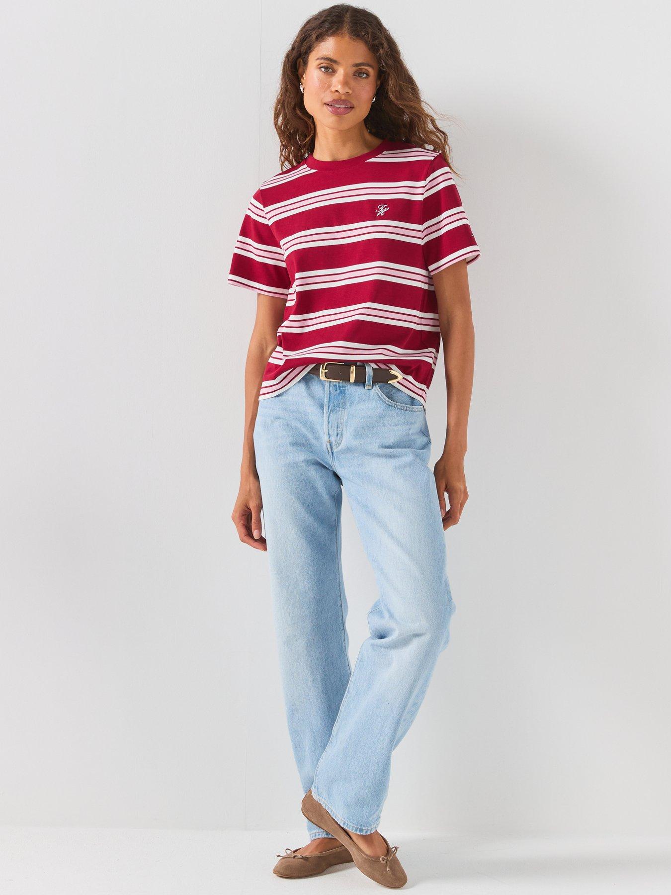 Image 3 of 6 of Tommy Hilfiger Women's Striped Crew Neck Short Sleeve T-Shirt - Red/White