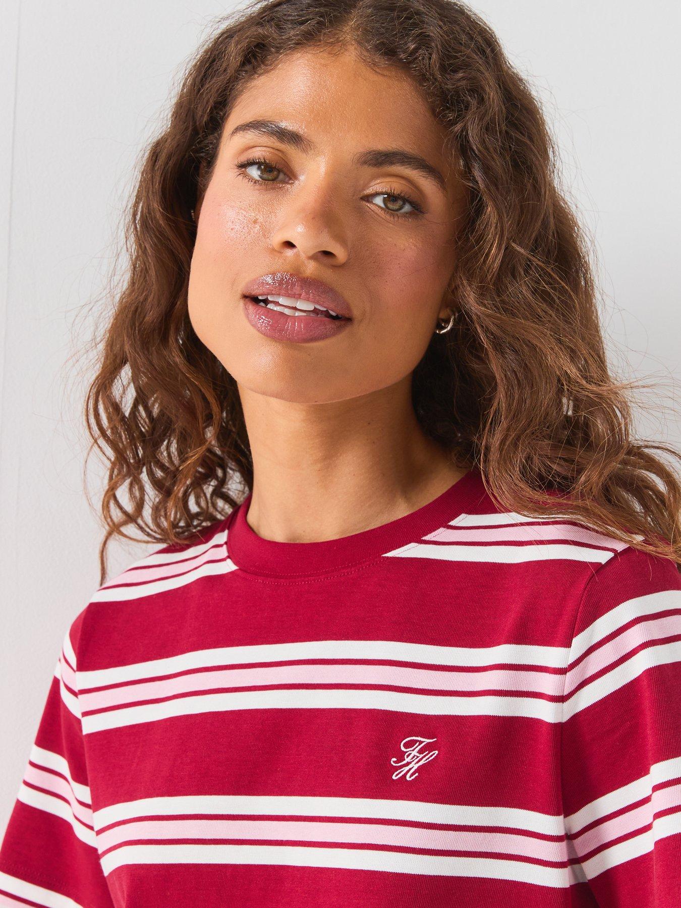 Image 4 of 6 of Tommy Hilfiger Women's Striped Crew Neck Short Sleeve T-Shirt - Red/White