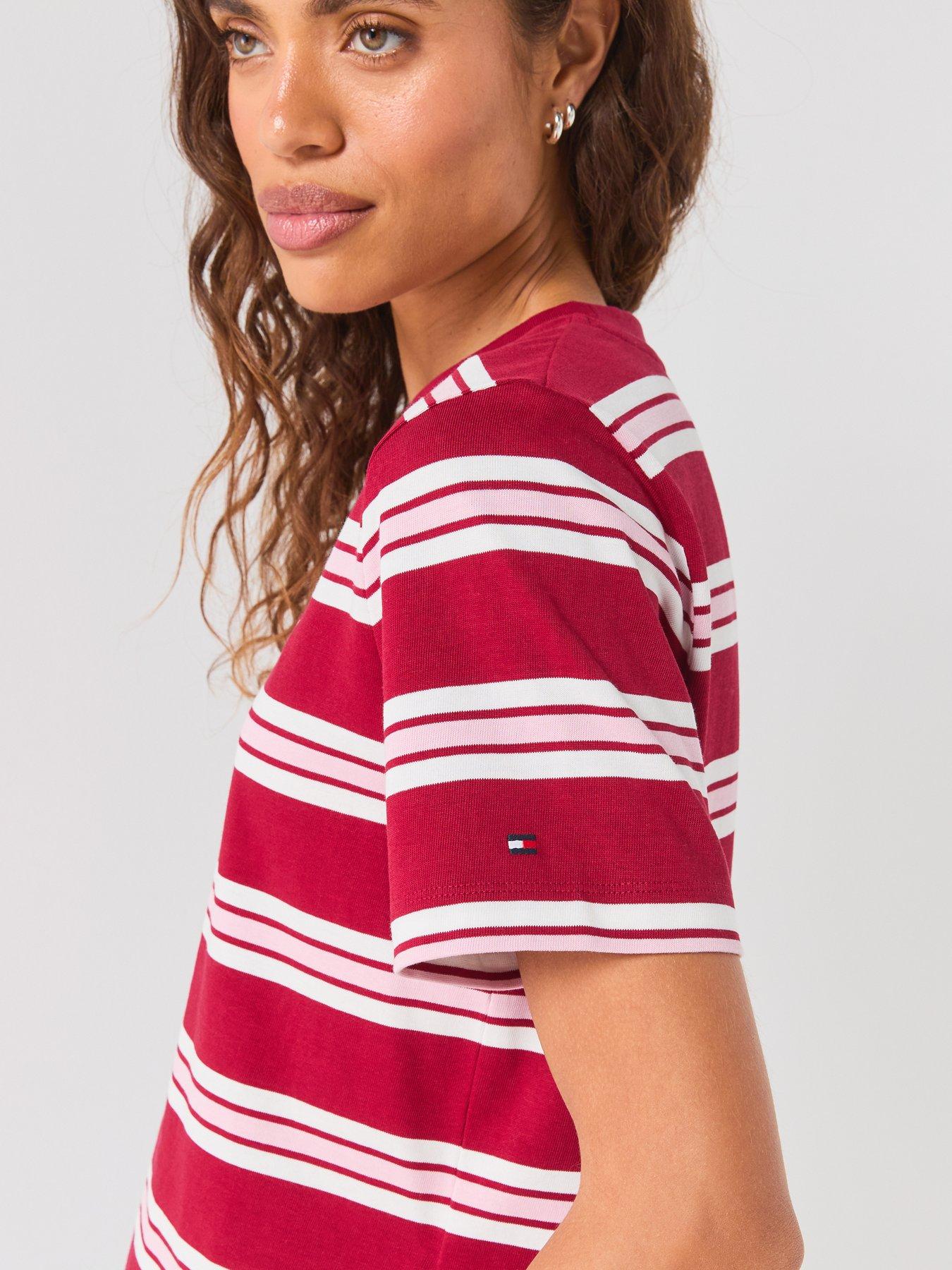 Image 6 of 6 of Tommy Hilfiger Women's Striped Crew Neck Short Sleeve T-Shirt - Red/White