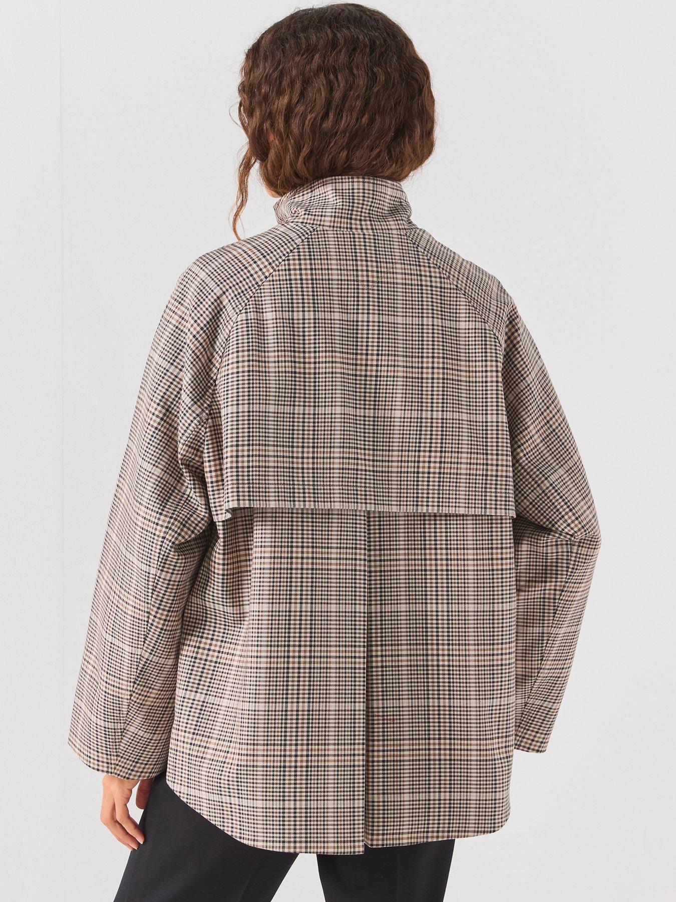 Image 2 of 6 of Tommy Hilfiger Cotton Check Cape Coat - Brown