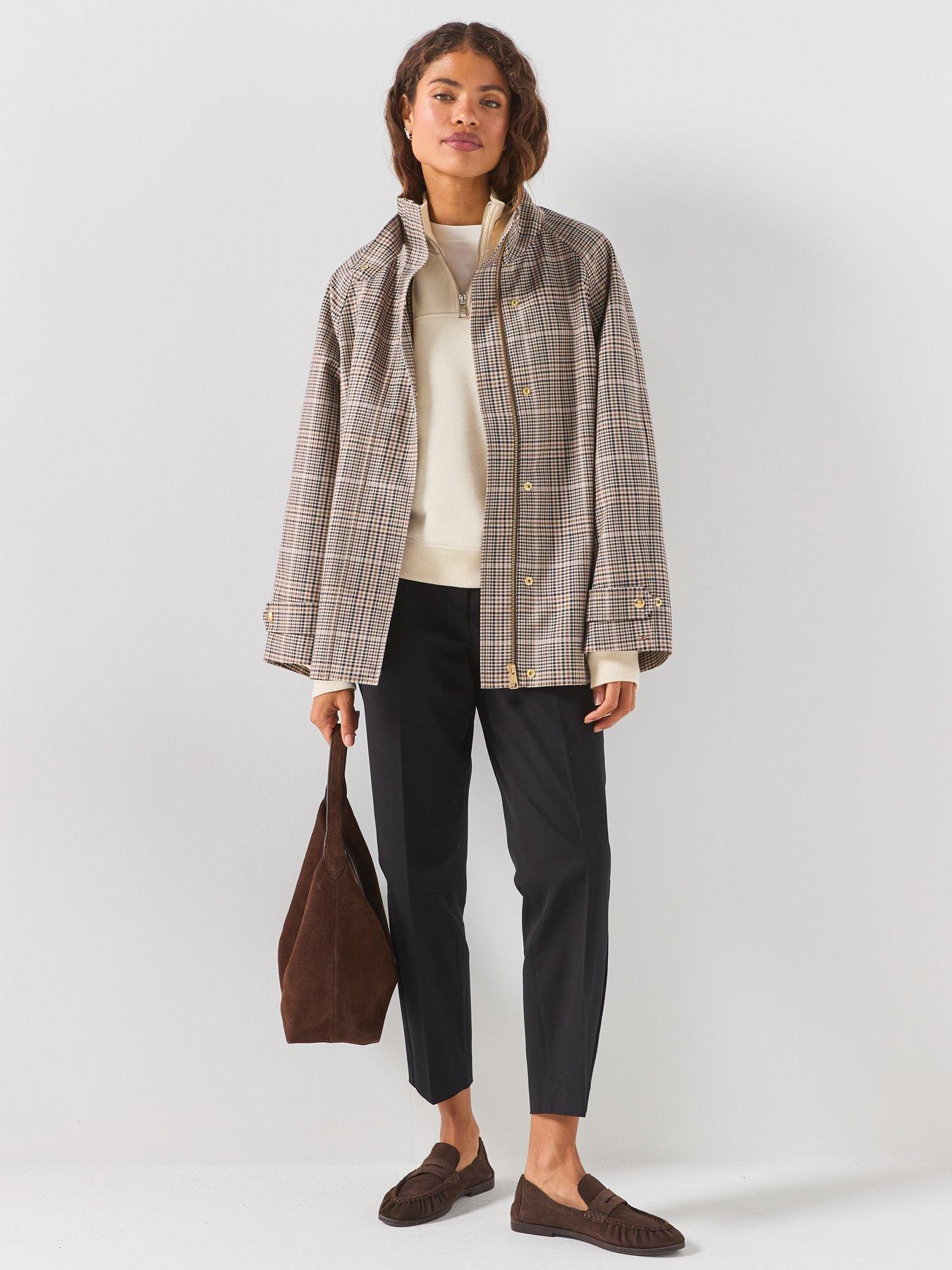 Image 3 of 6 of Tommy Hilfiger Cotton Check Cape Coat - Brown