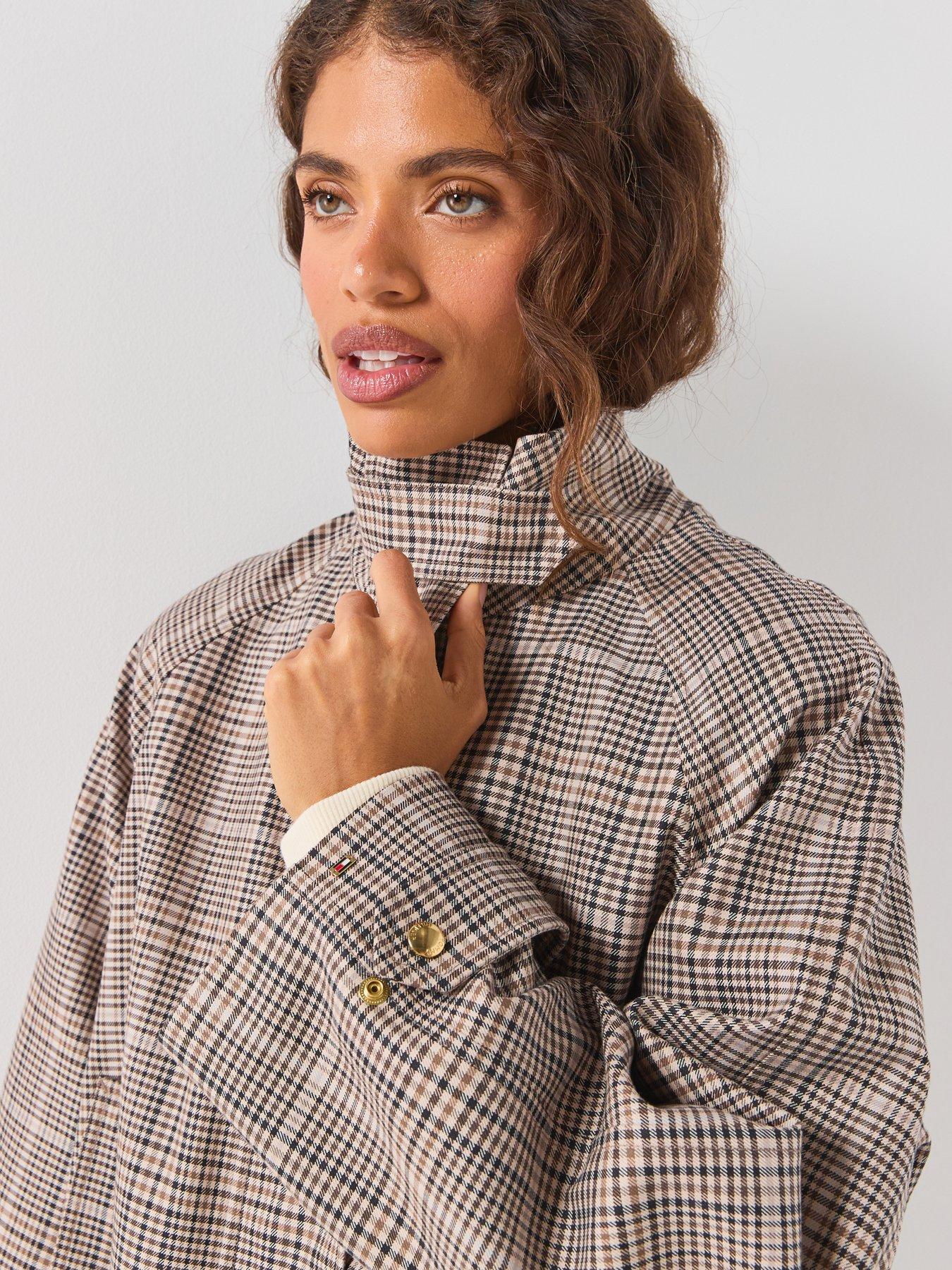 Image 4 of 6 of Tommy Hilfiger Cotton Check Cape Coat - Brown