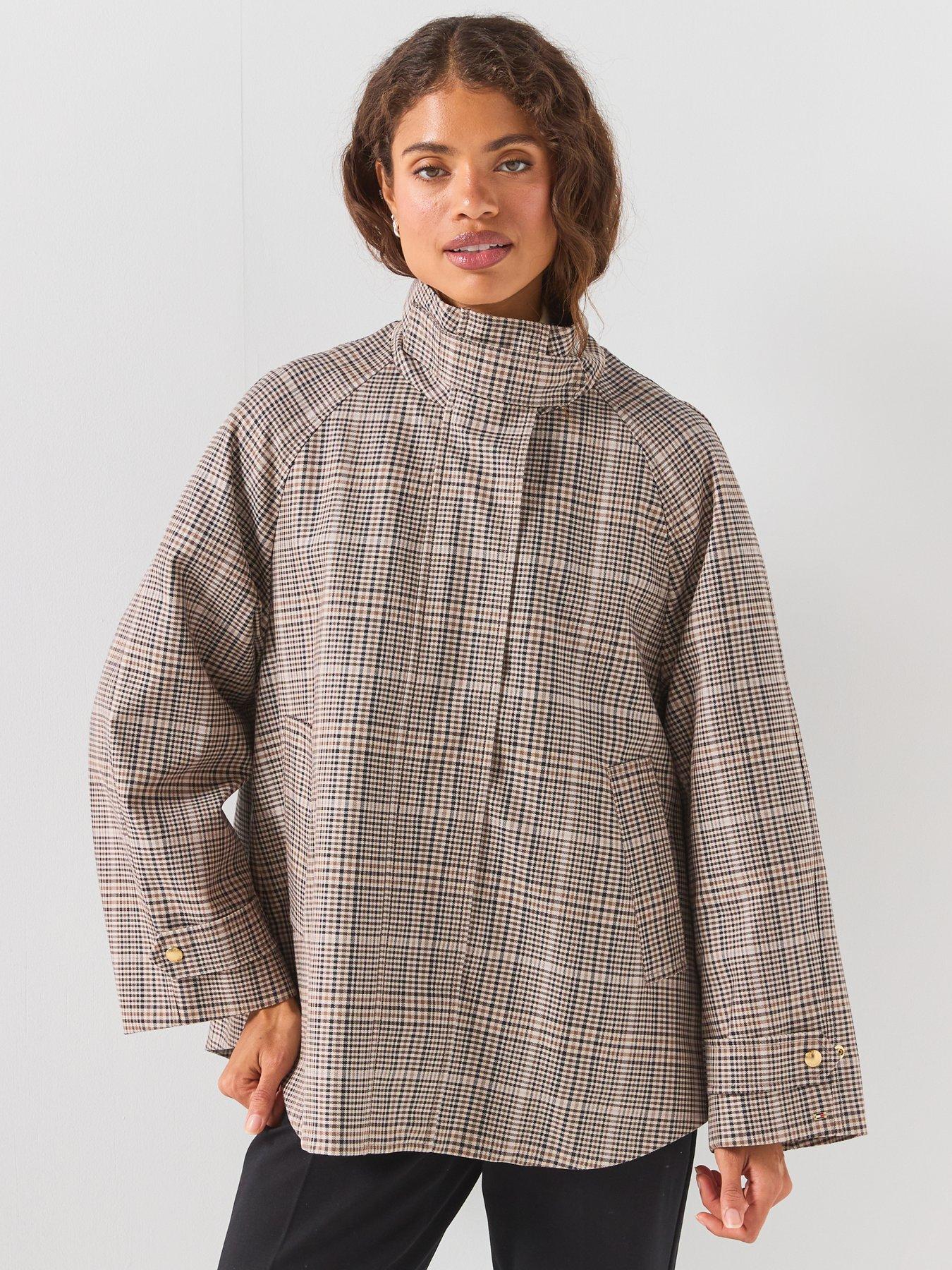Image 6 of 6 of Tommy Hilfiger Cotton Check Cape Coat - Brown