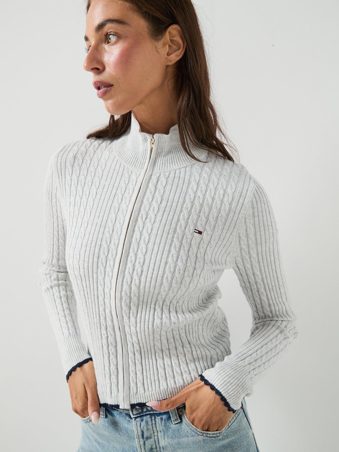 Image 1 of 4 of Tommy Jeans Women's Micro Cable Zip Through Sweater - Grey