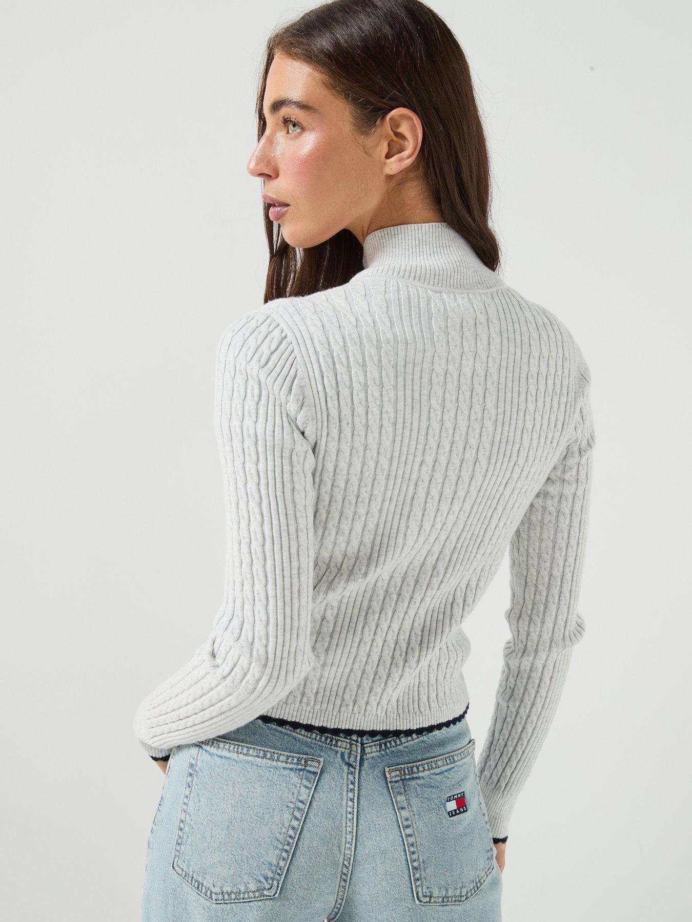 Image 2 of 4 of Tommy Jeans Women's Micro Cable Zip Through Sweater - Grey