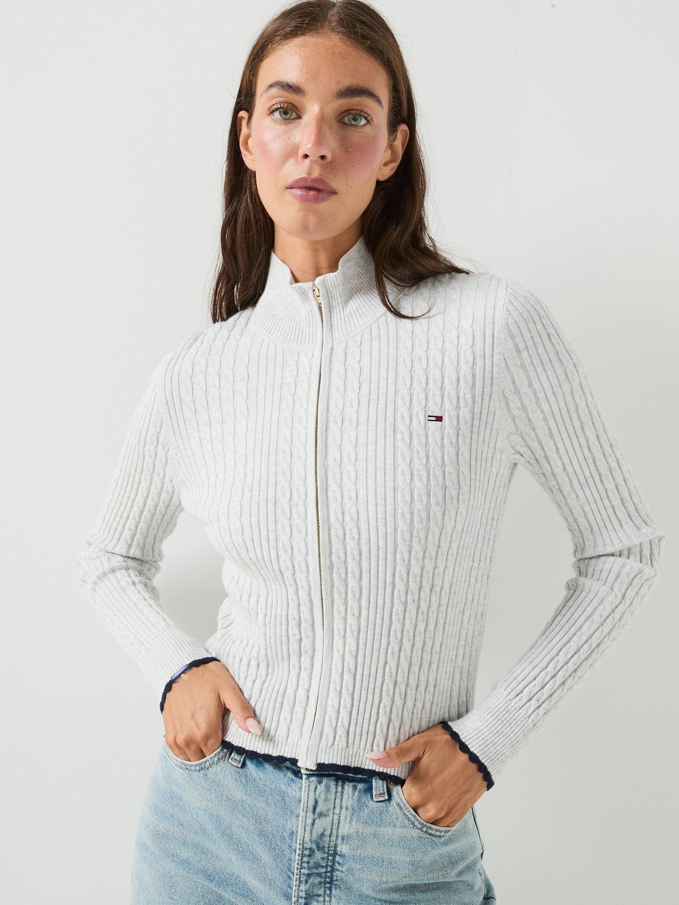 Image 4 of 4 of Tommy Jeans Women's Micro Cable Zip Through Sweater - Grey