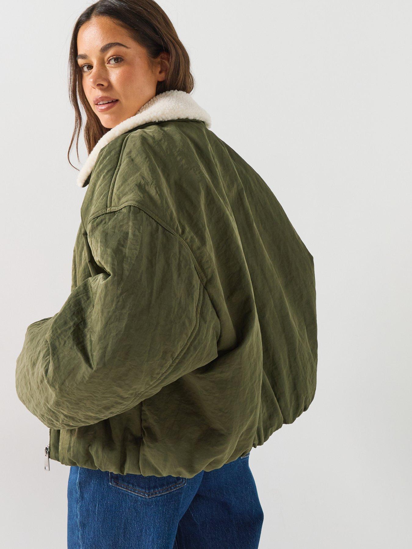 Image 2 of 4 of Tommy Jeans Women's Faux Fur Collar Utility Bomber Jacket - Green