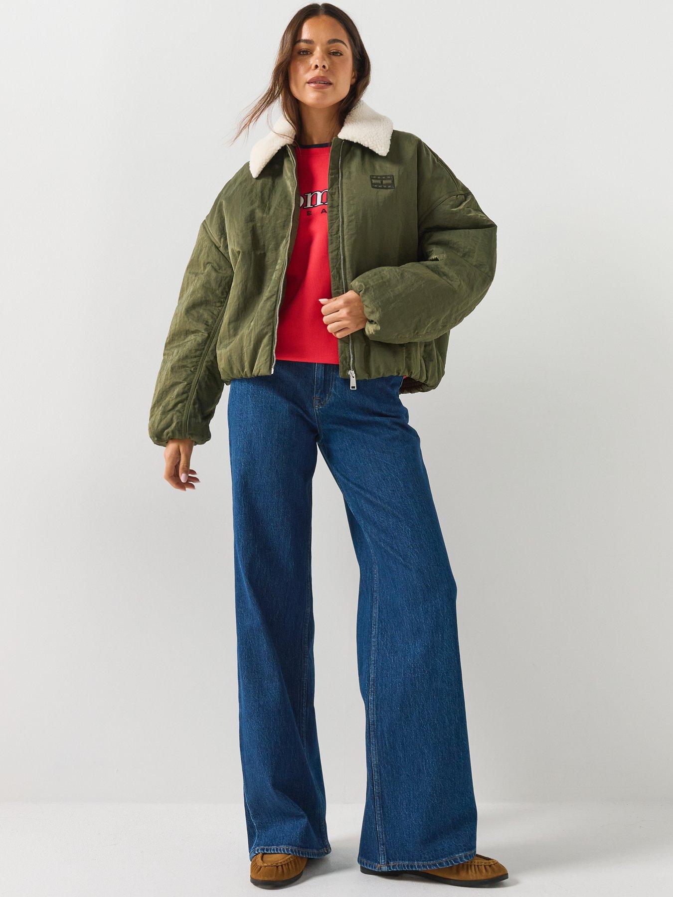 Image 3 of 4 of Tommy Jeans Women's Faux Fur Collar Utility Bomber Jacket - Green
