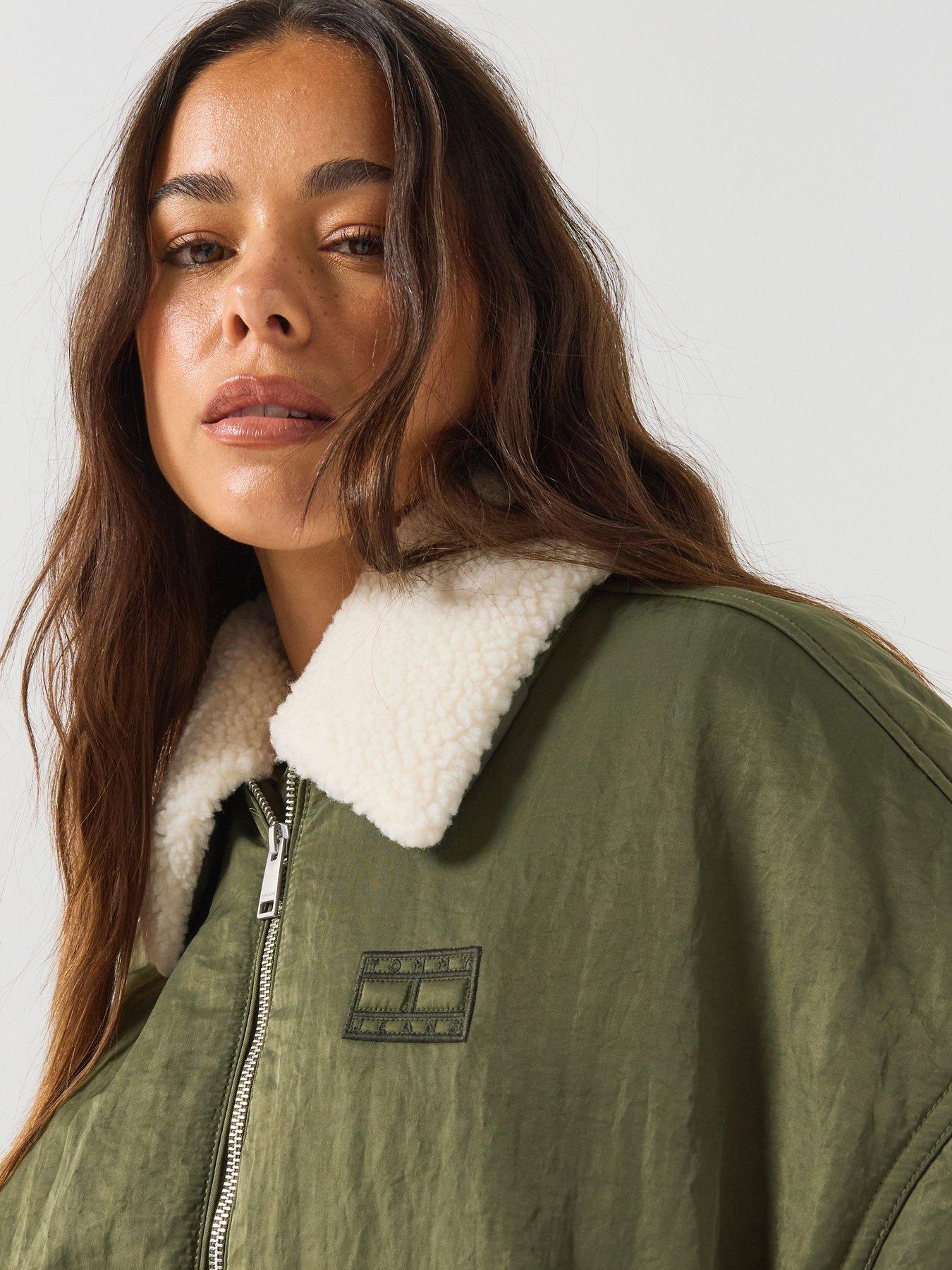 Image 4 of 4 of Tommy Jeans Women's Faux Fur Collar Utility Bomber Jacket - Green