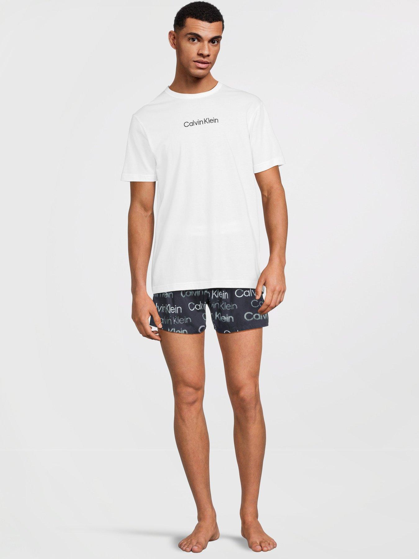 Calvin Klein Short Sleeved Crew Poplin Boxer Set, White, Size S, Men