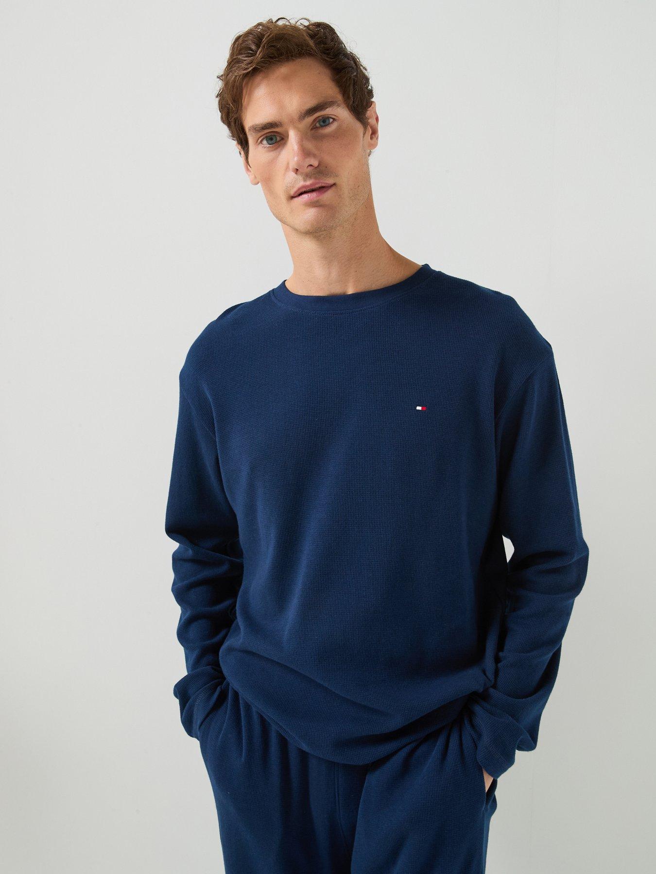 Tommy Hilfiger Men's Waffle Knit Long-Sleeve Pyjama Set Blue Small - Image 4