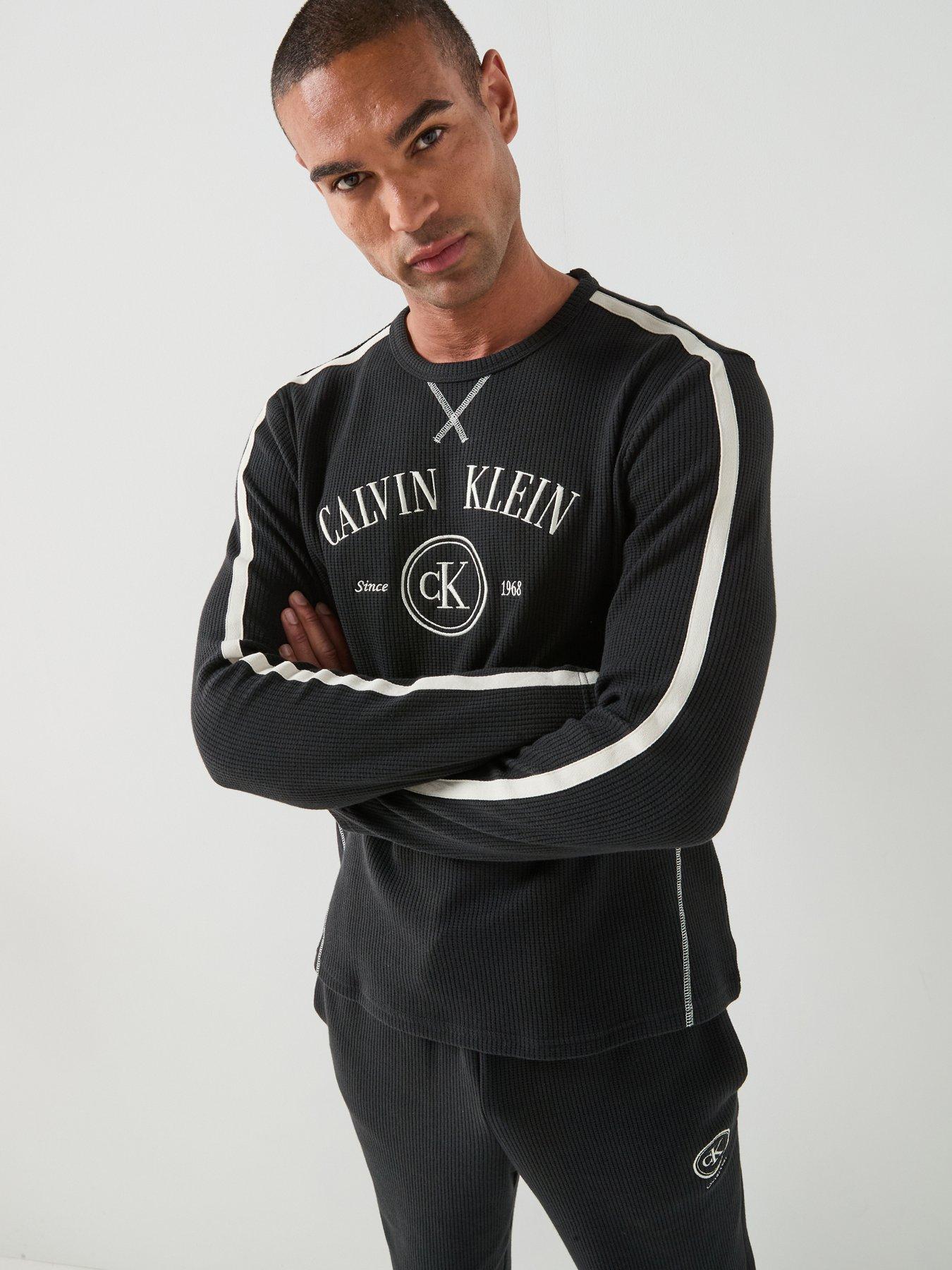 Calvin Klein Waffle Long Sleeve Crew Neck T-Shirt, Black, Size Xl, Men