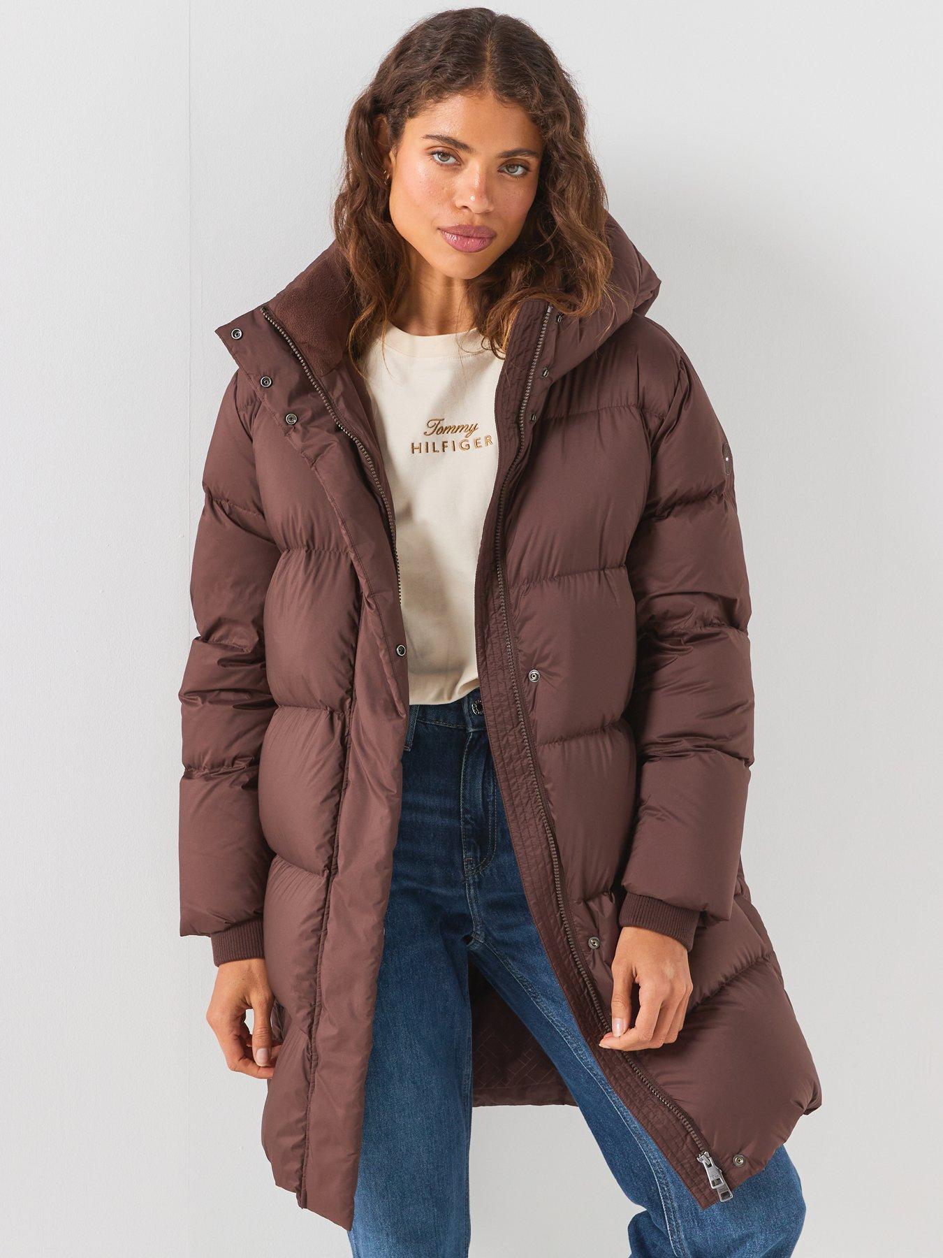 Image 1 of 6 of Tommy Hilfiger Water Repellent Down Hooded Coat - Deep Brown