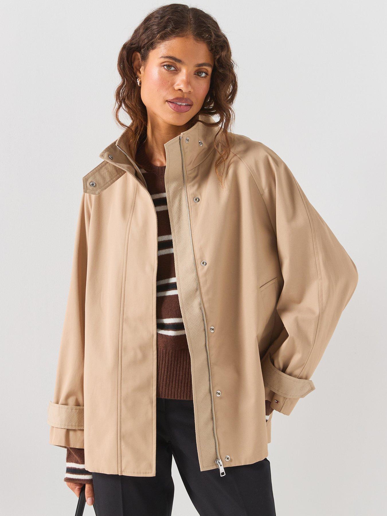 Image 1 of 6 of Tommy Hilfiger Cotton Cape Coat - Beige