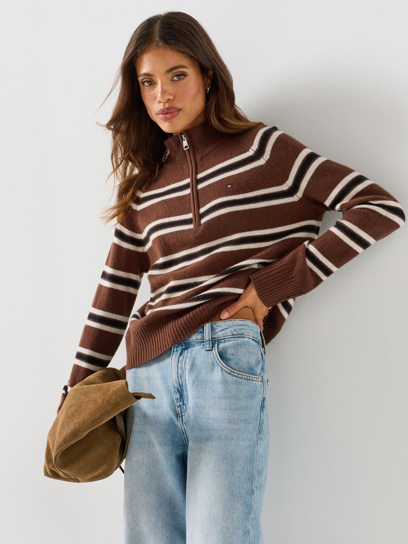 Tommy Hilfiger Women's 1/4 Zip Knitted Jumper Brown Size 8 (Xs) - Image 3