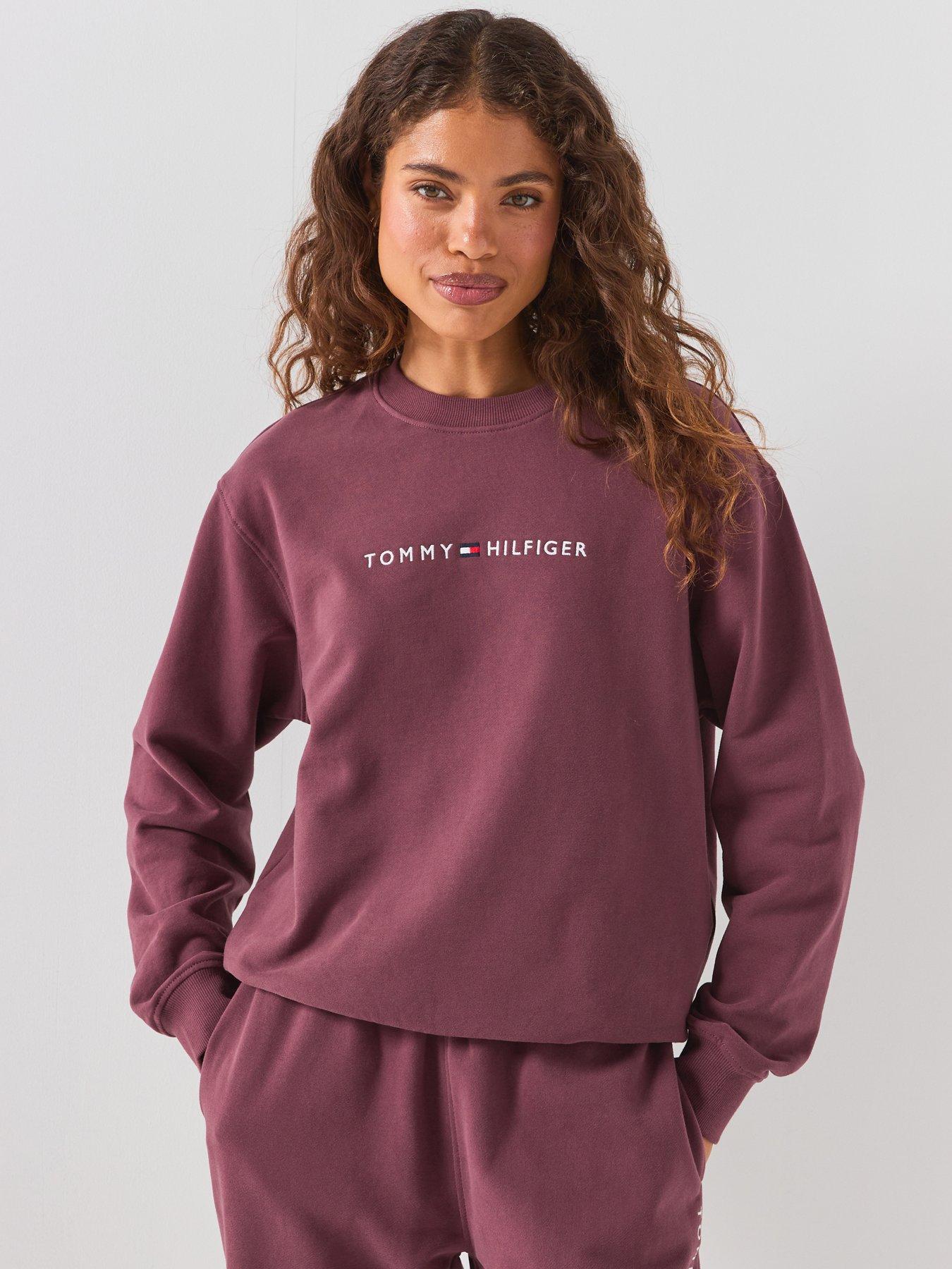 Tommy Hilfiger Women's Embroidered Logo Crew Neck Sweatshirt - Berry