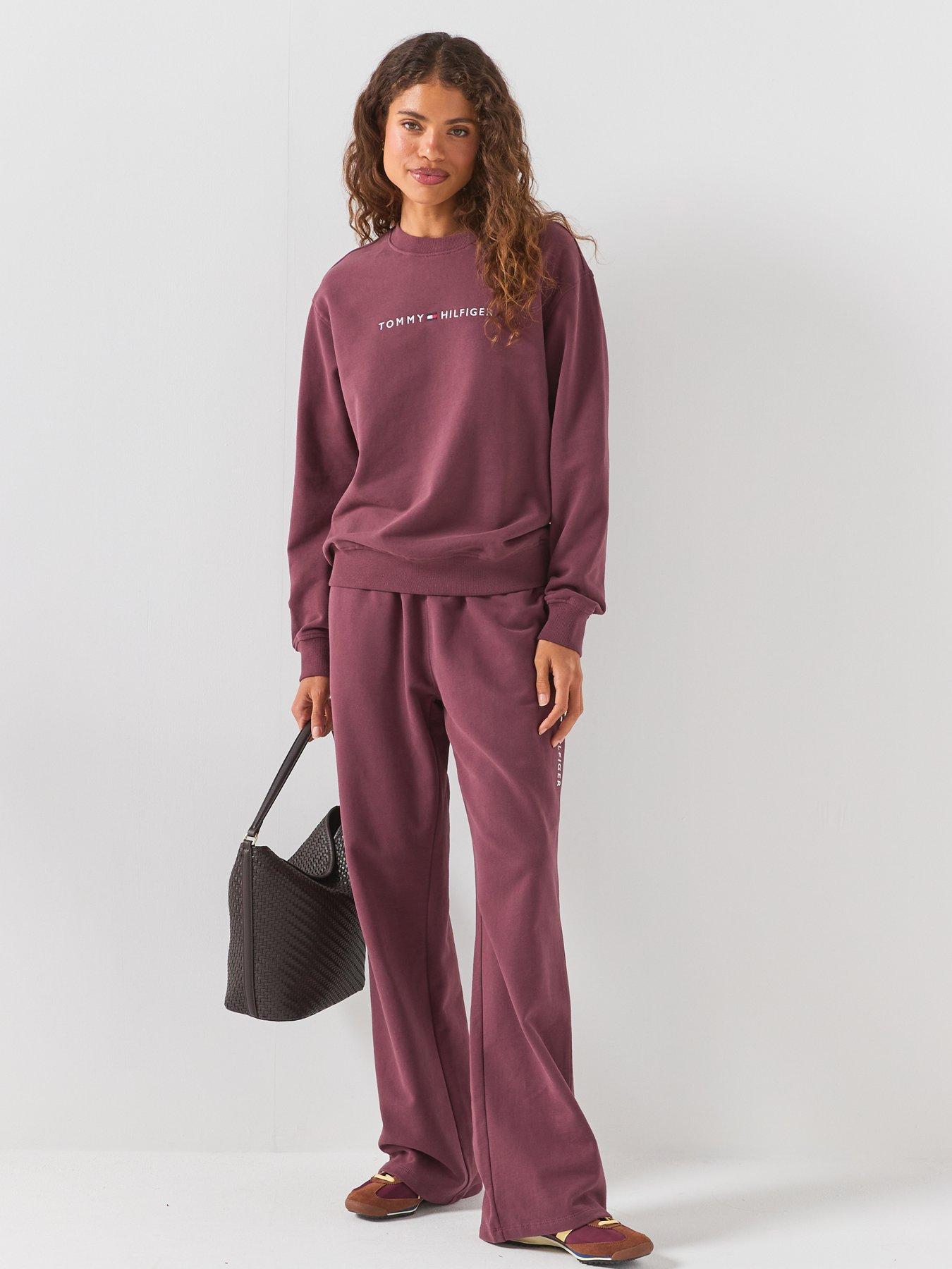 Image 3 of 6 of Tommy Hilfiger Women's Embroidered Logo Crew Neck Sweatshirt - Berry