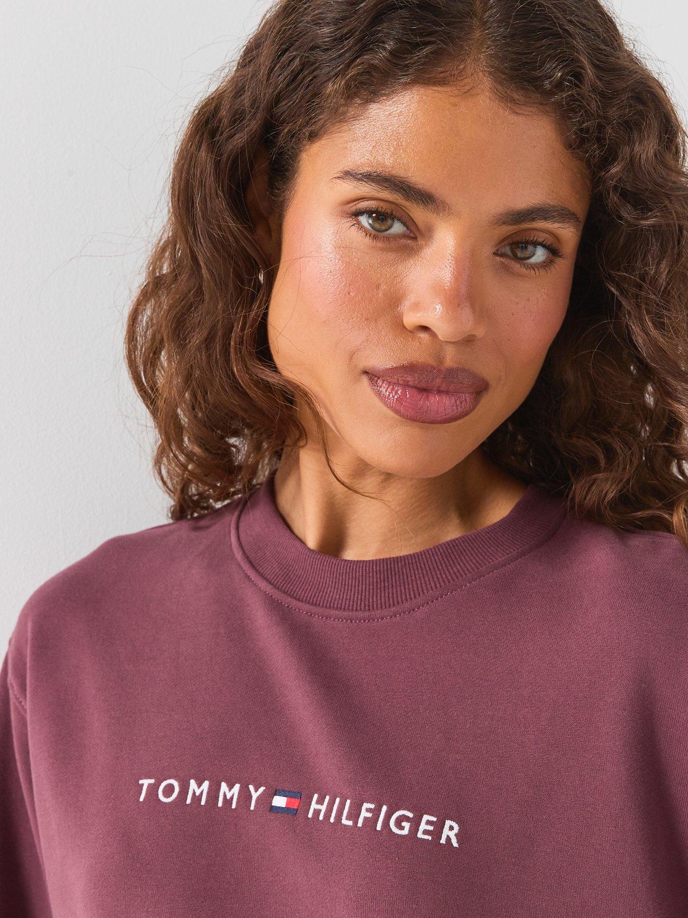 Image 4 of 6 of Tommy Hilfiger Women's Embroidered Logo Crew Neck Sweatshirt - Berry