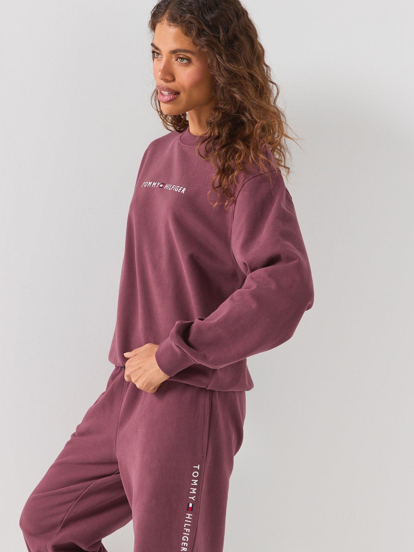 Image 5 of 6 of Tommy Hilfiger Women's Embroidered Logo Crew Neck Sweatshirt - Berry
