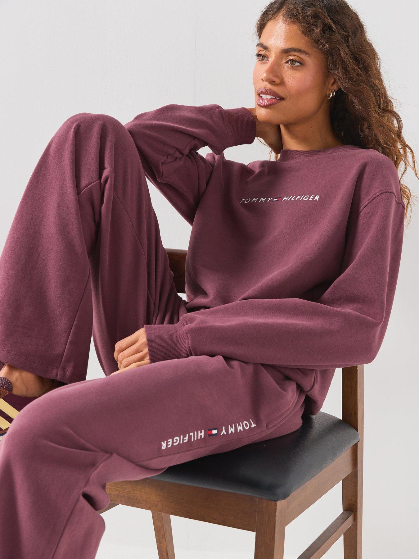 Image 6 of 6 of Tommy Hilfiger Women's Embroidered Logo Crew Neck Sweatshirt - Berry