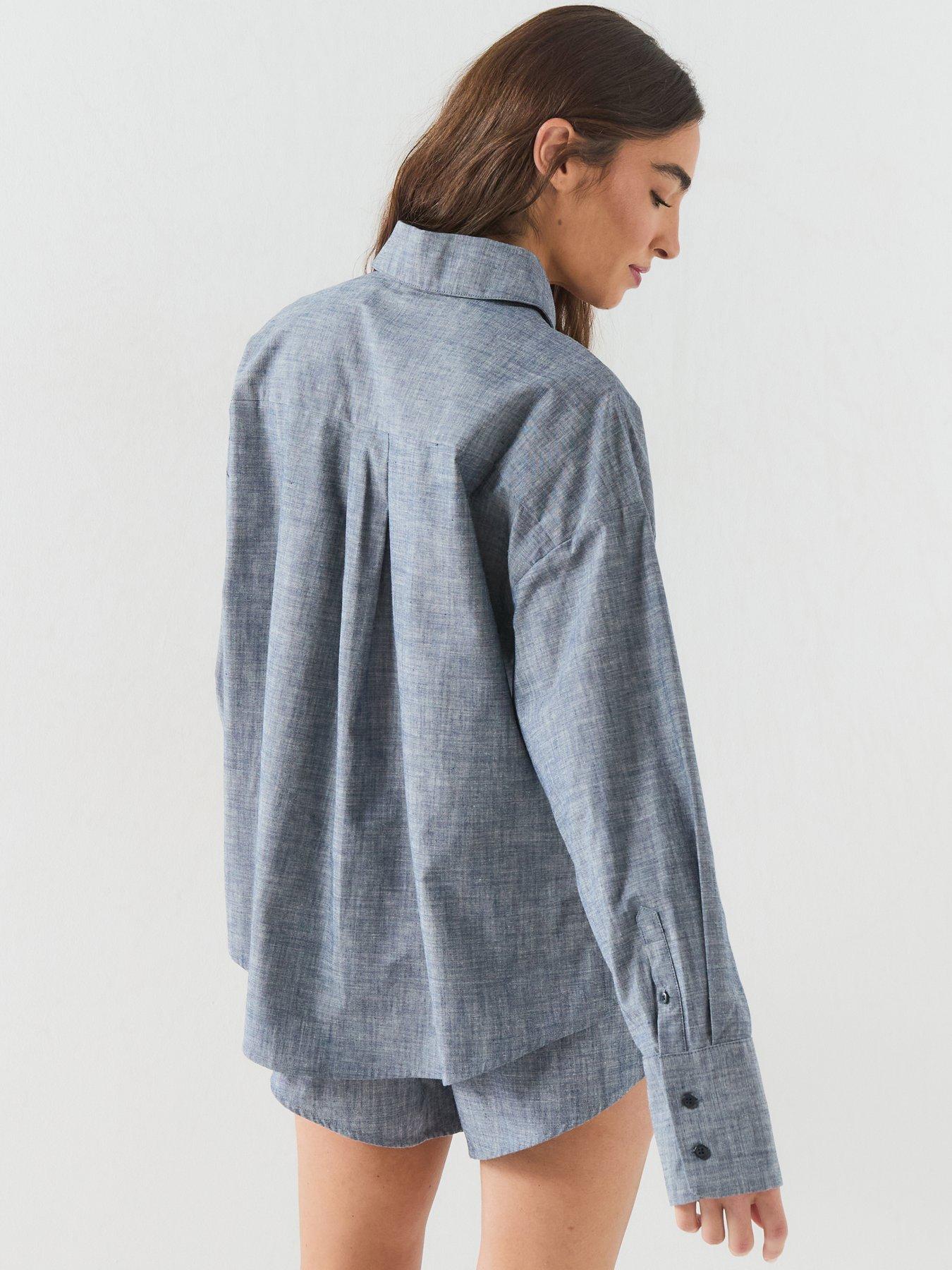 Image 2 of 6 of Calvin Klein Cotton Chambray Pyjama Top - Blue