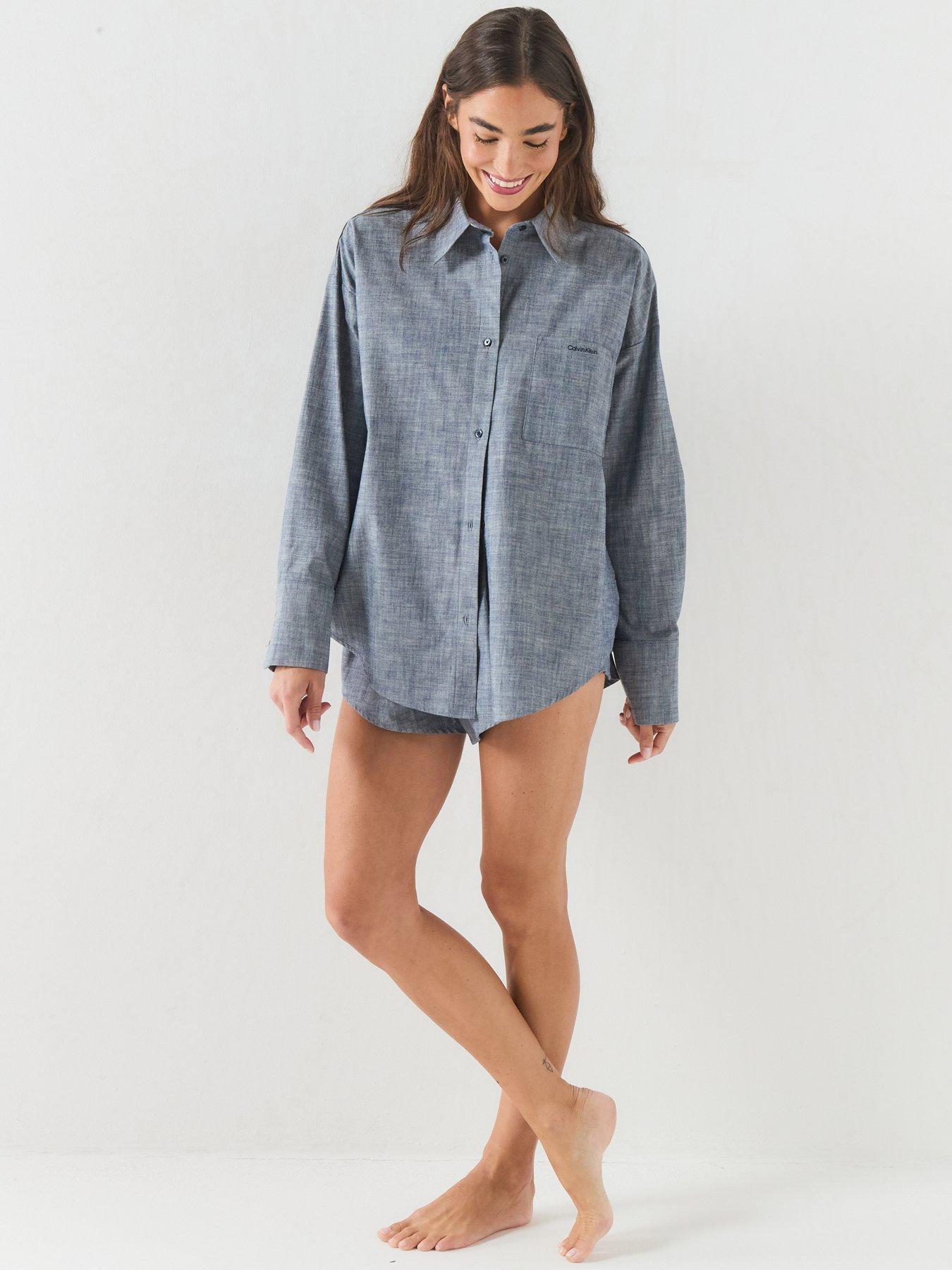 Image 3 of 6 of Calvin Klein Cotton Chambray Pyjama Top - Blue
