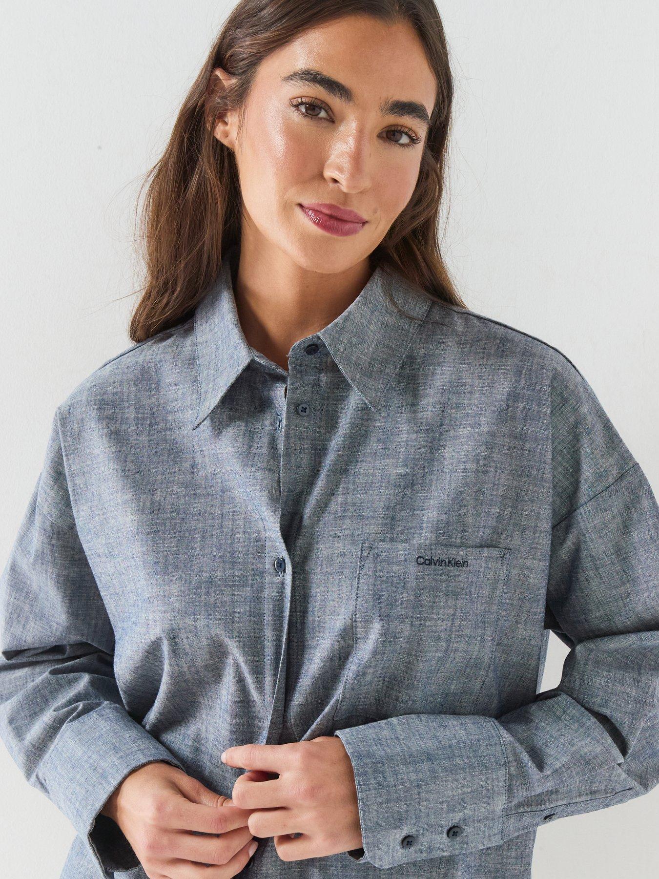 Image 4 of 6 of Calvin Klein Cotton Chambray Pyjama Top - Blue