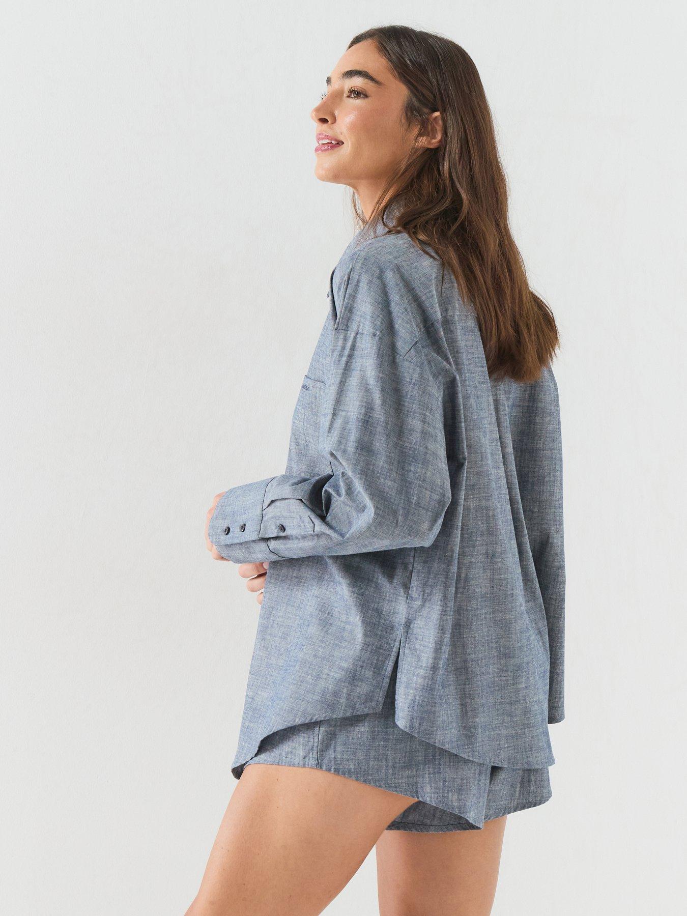 Image 6 of 6 of Calvin Klein Cotton Chambray Pyjama Top - Blue