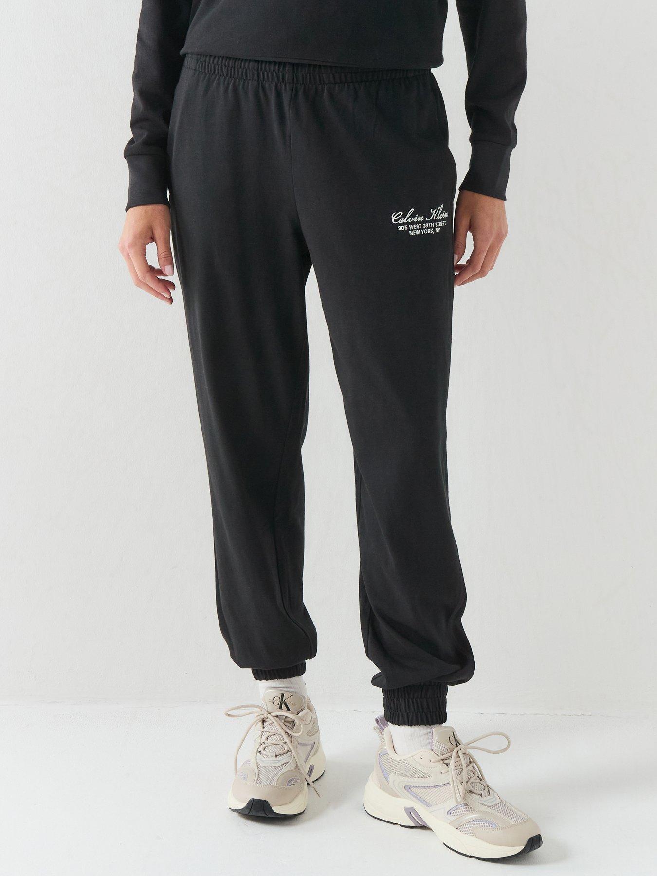 Image 1 of 6 of Calvin Klein Logo Cotton Jersey Lounge Sweatpants - Black