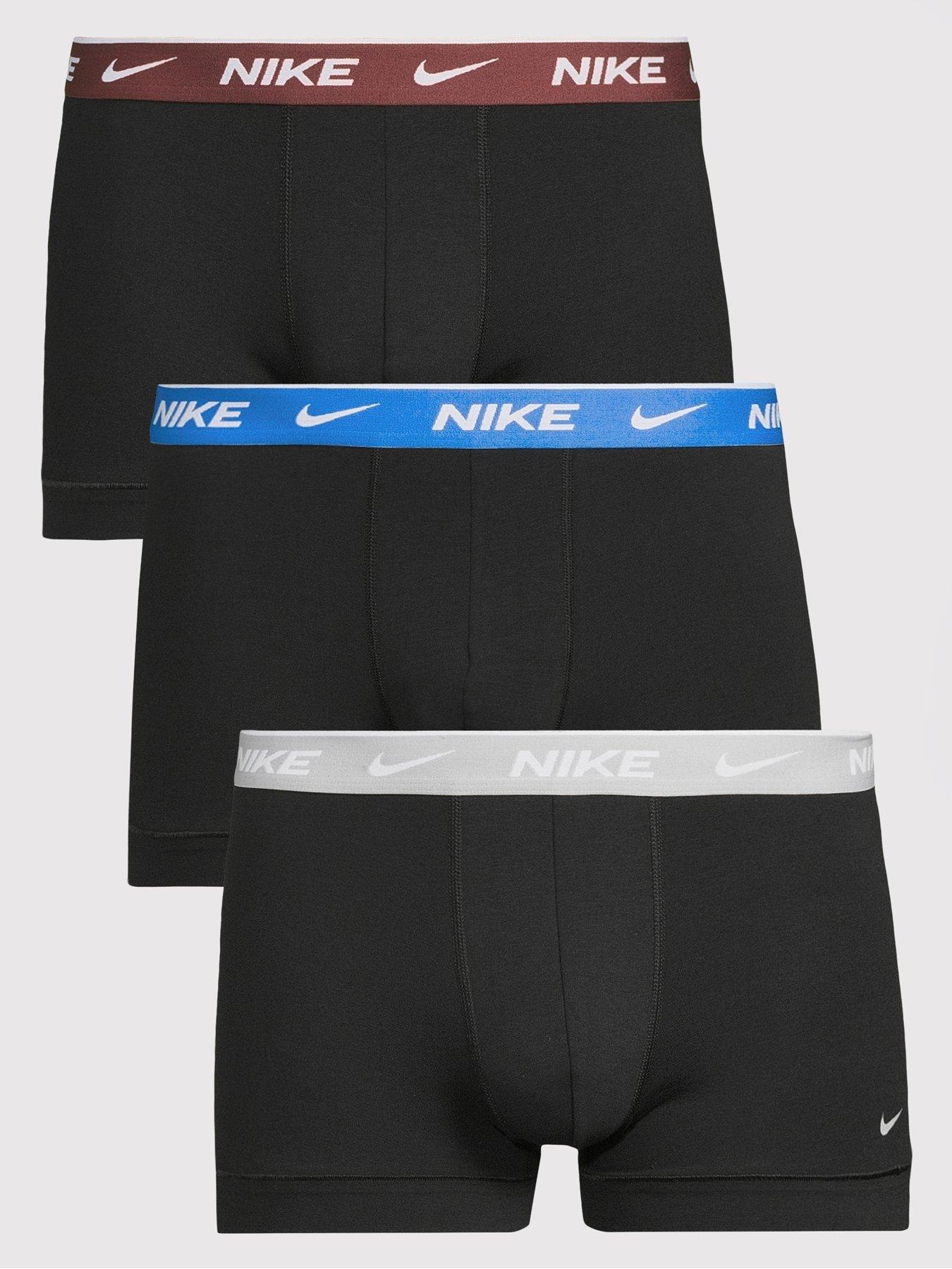 Image 1 of 3 of Nike Mens Essential 3 Pack Cotton Stretch Logo Waistband Trunks - Black