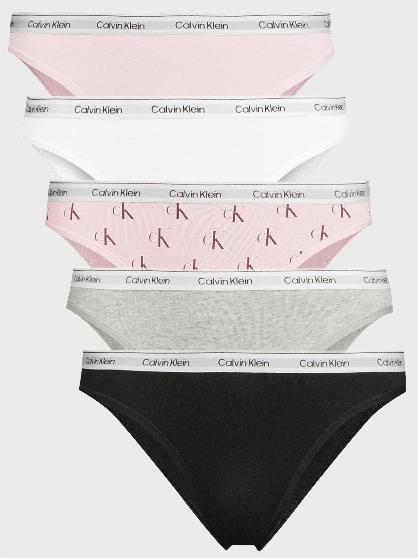 Calvin Klein 5 Pack Low Rise Bikini Briefs Icon Logo, Black, Size L, Women