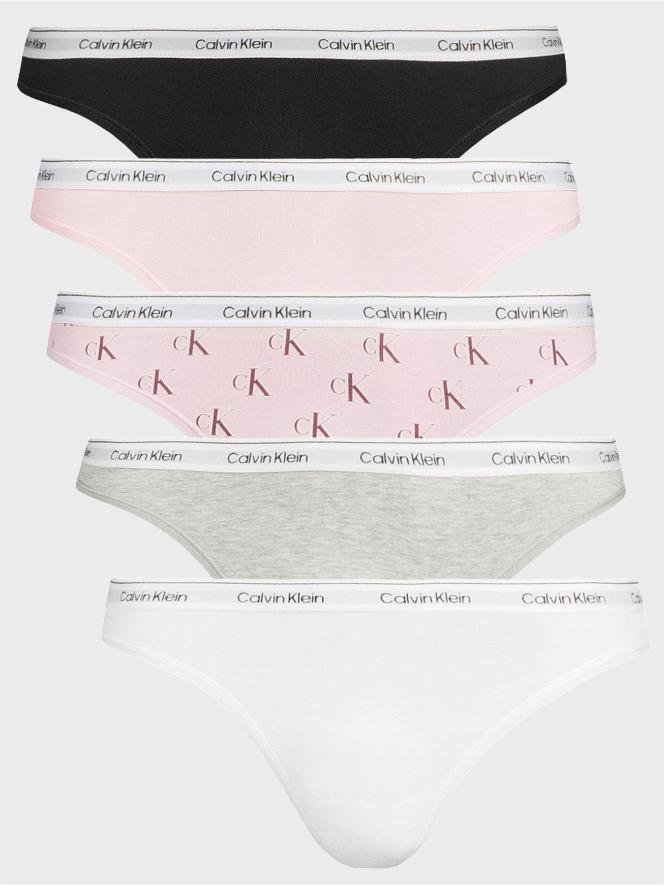 Image 1 of 6 of Calvin Klein 5 Pack Thongs Icon Logo - Multi
