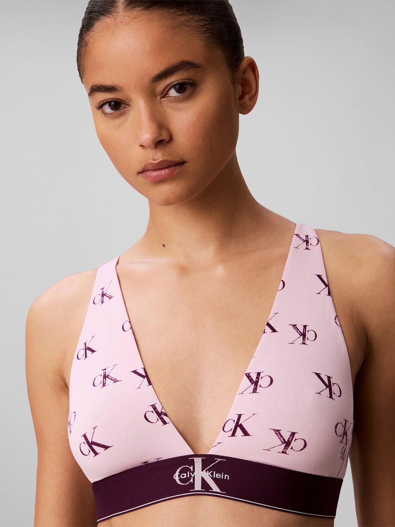 Image 1 of 6 of Calvin Klein All Over Print Lightly Lined Triangle Bra - Pink