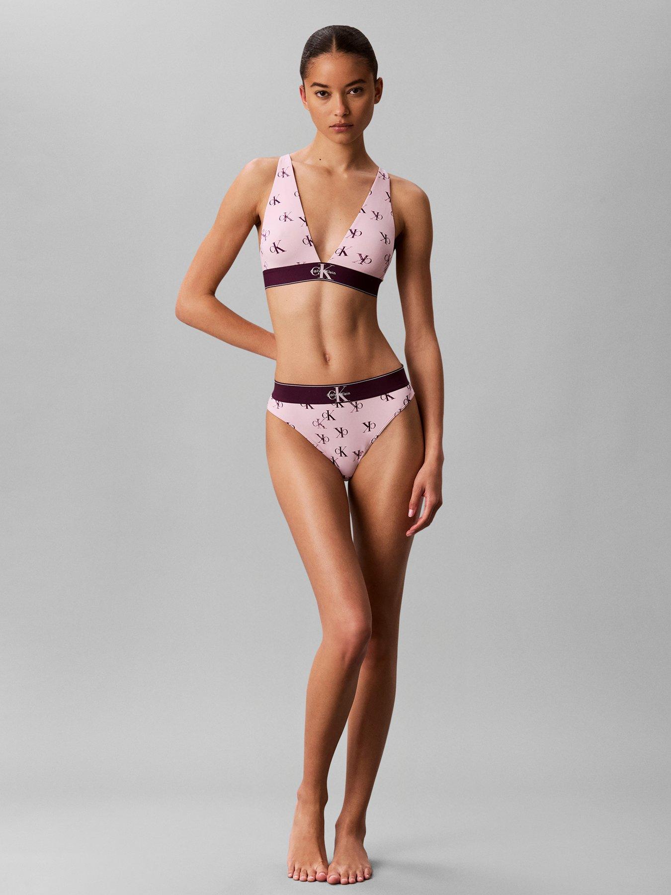 Image 3 of 6 of Calvin Klein All Over Print Lightly Lined Triangle Bra - Pink