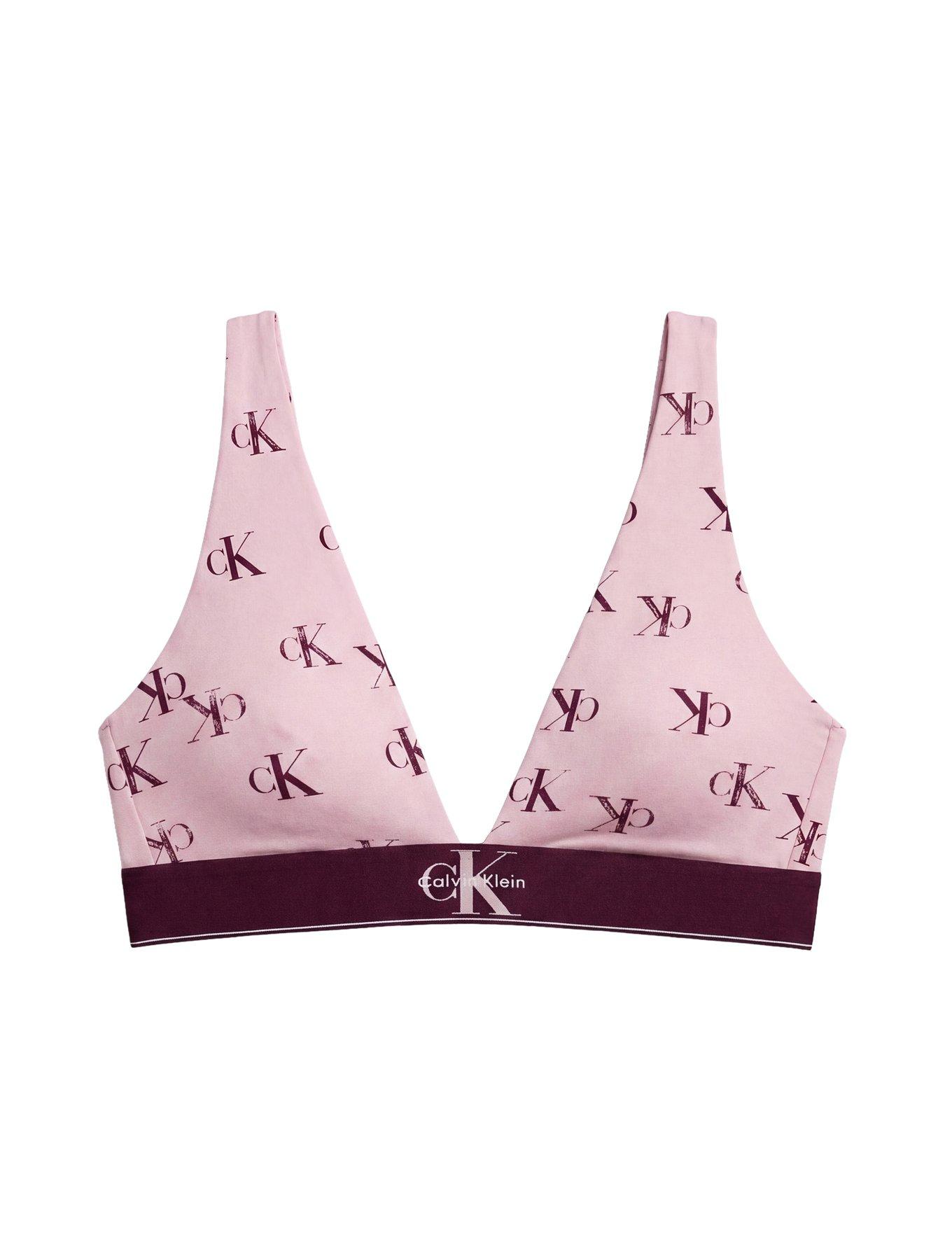 Image 6 of 6 of Calvin Klein All Over Print Lightly Lined Triangle Bra - Pink