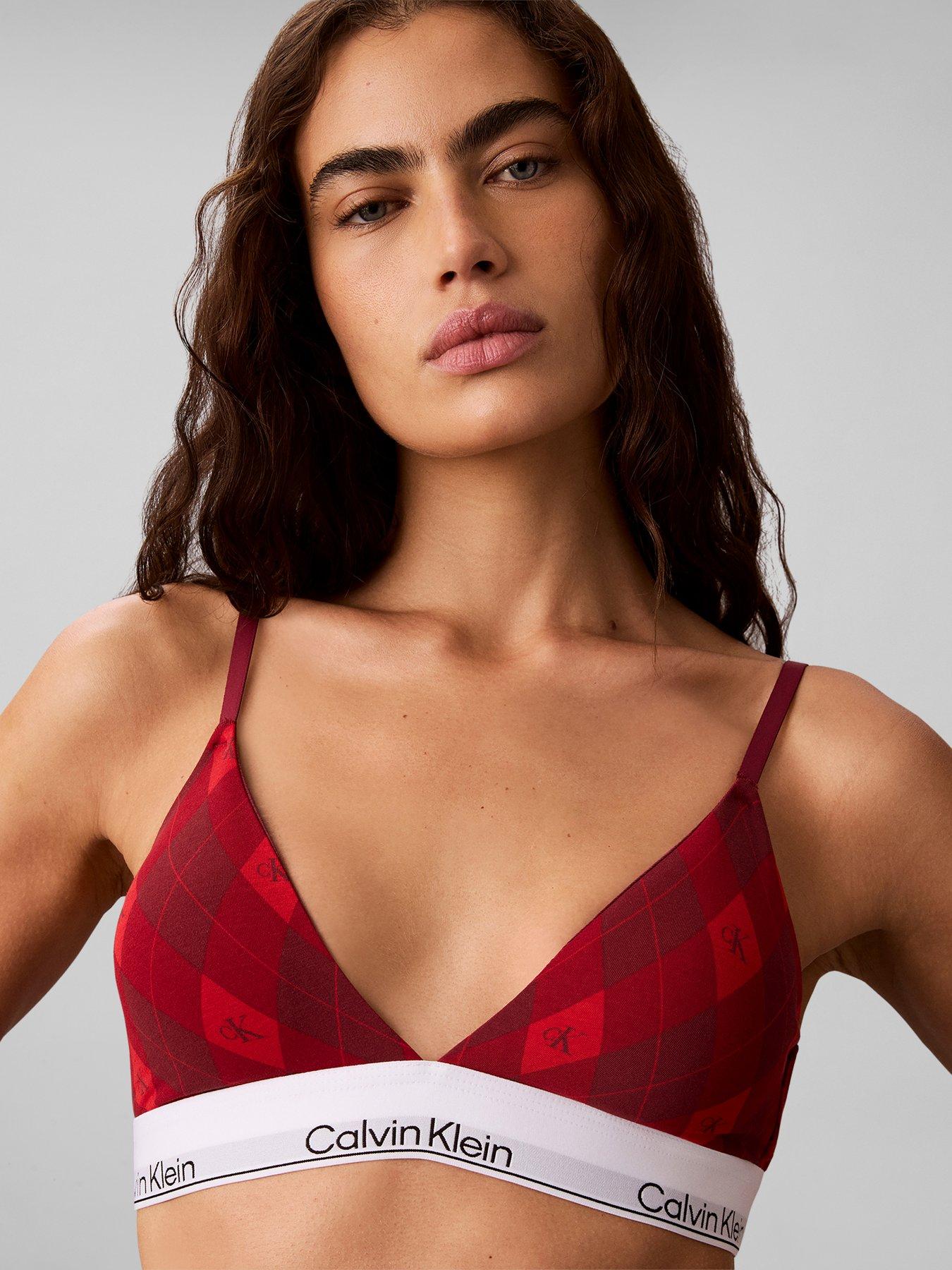 Image 1 of 5 of Calvin Klein Womens Icon Cotton Modal Lightly Lined Non-Wired Triangle Bra - Red