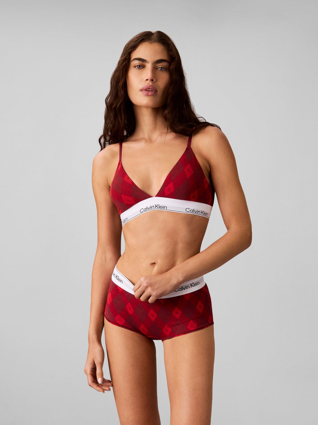 Image 4 of 5 of Calvin Klein Womens Icon Cotton Modal Lightly Lined Non-Wired Triangle Bra - Red