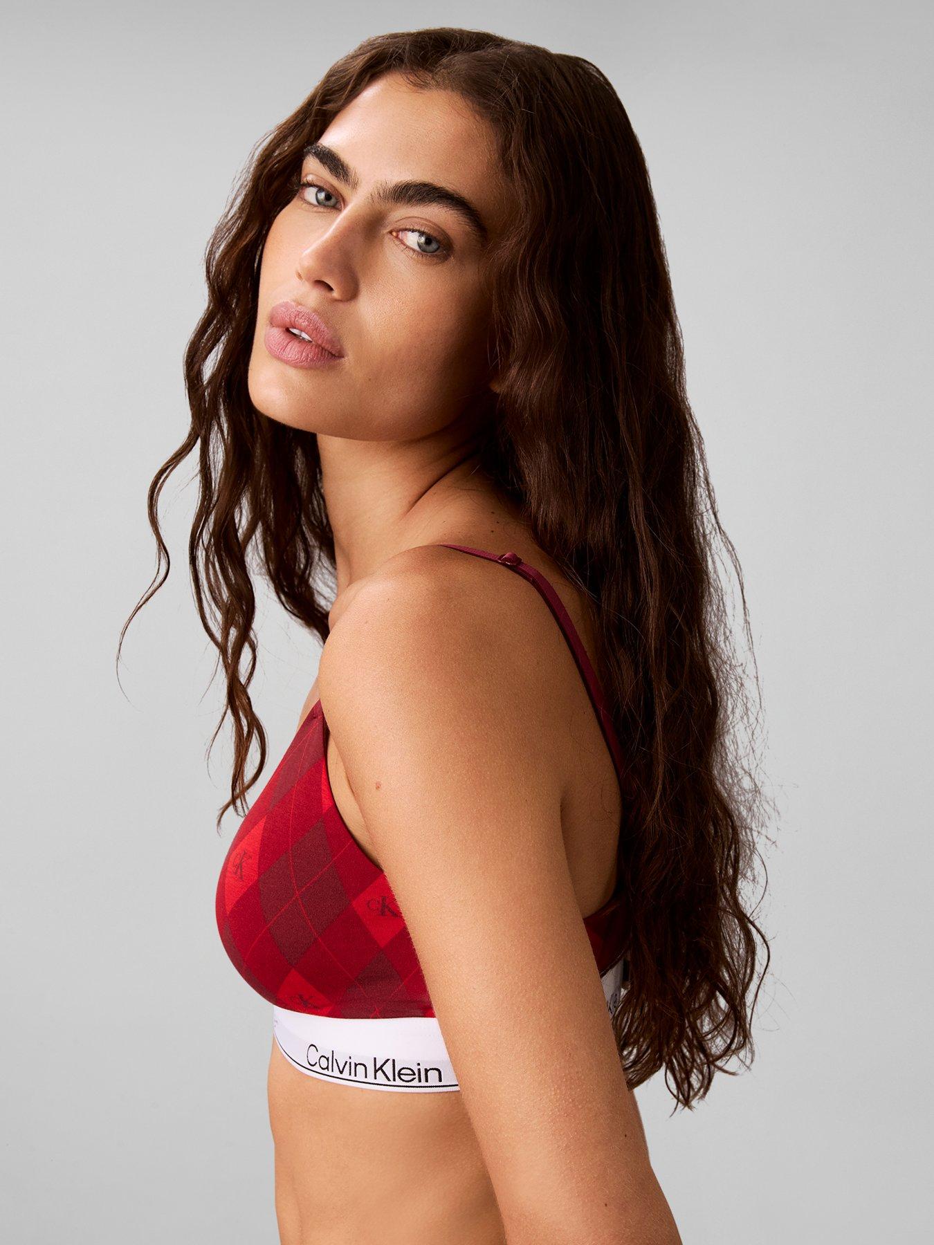 Image 5 of 5 of Calvin Klein Womens Icon Cotton Modal Lightly Lined Non-Wired Triangle Bra - Red