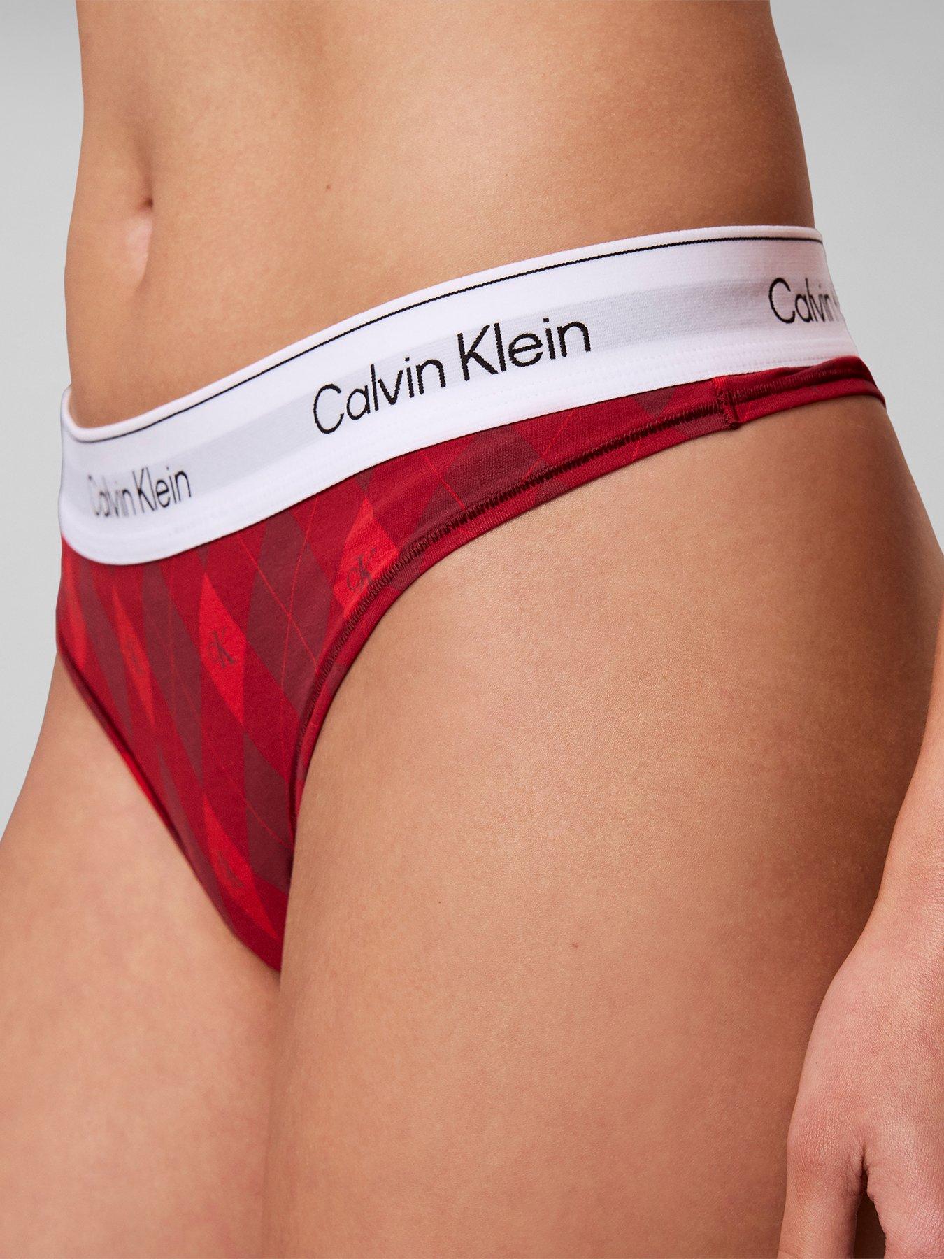 Image 1 of 6 of Calvin Klein Single Check Seasonal Thong - Red