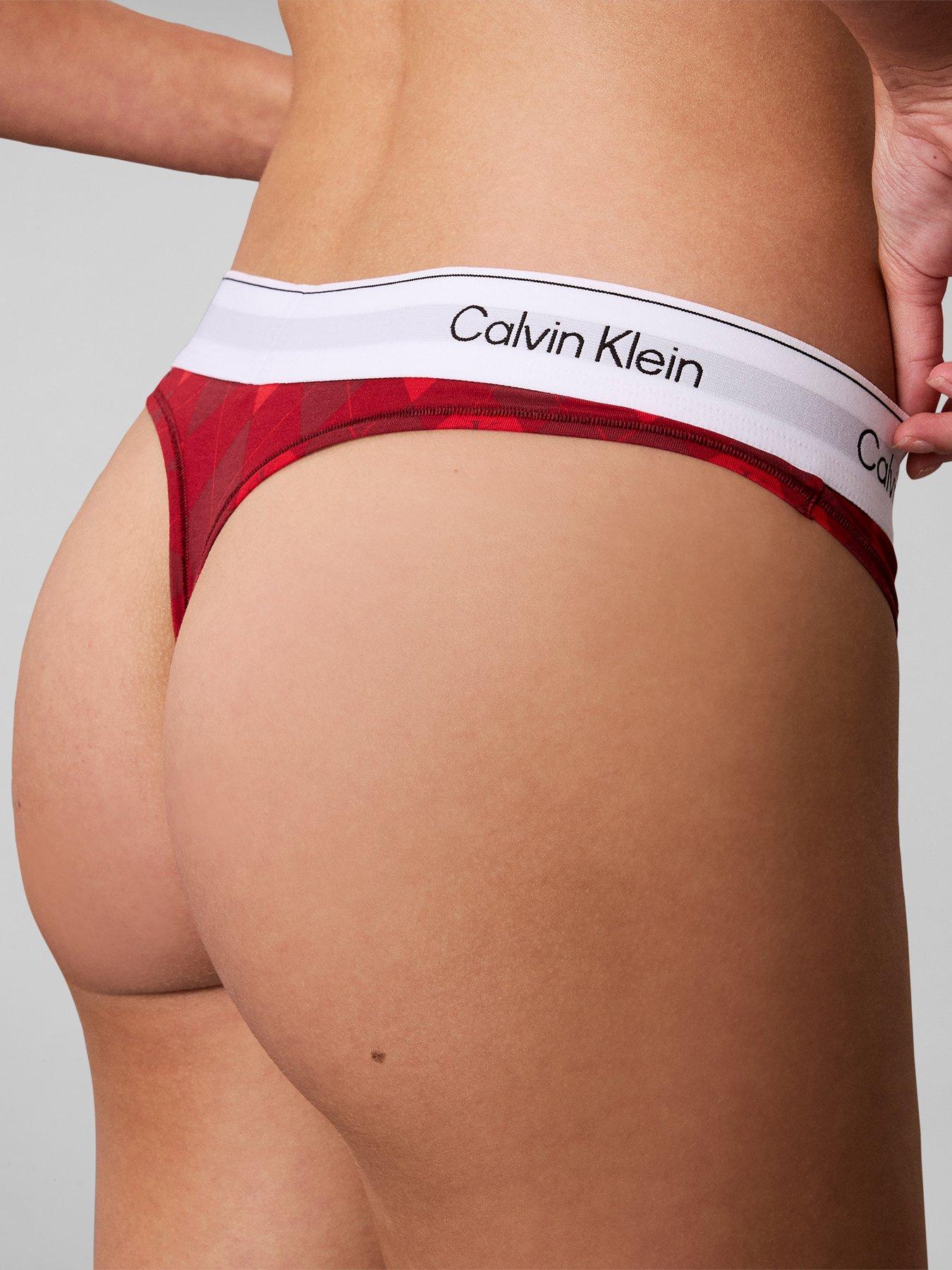 Image 2 of 6 of Calvin Klein Single Check Seasonal Thong - Red