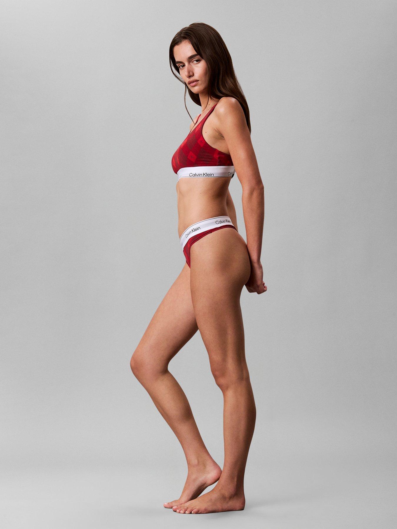 Image 5 of 6 of Calvin Klein Single Check Seasonal Thong - Red
