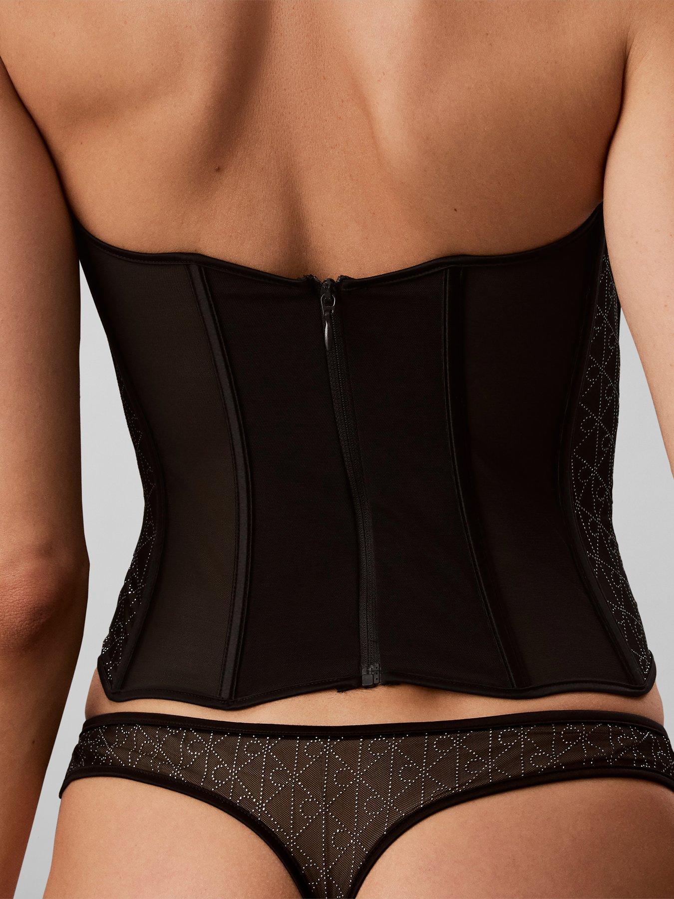 Image 2 of 6 of Calvin Klein Womens Sparkle Logo Mesh Thong - Black