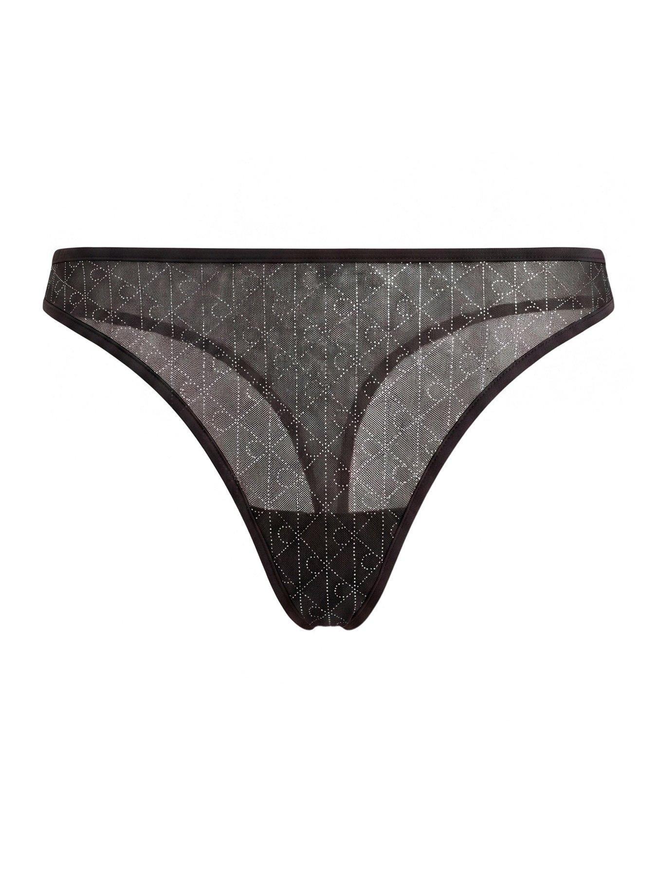 Image 6 of 6 of Calvin Klein Womens Sparkle Logo Mesh Thong - Black