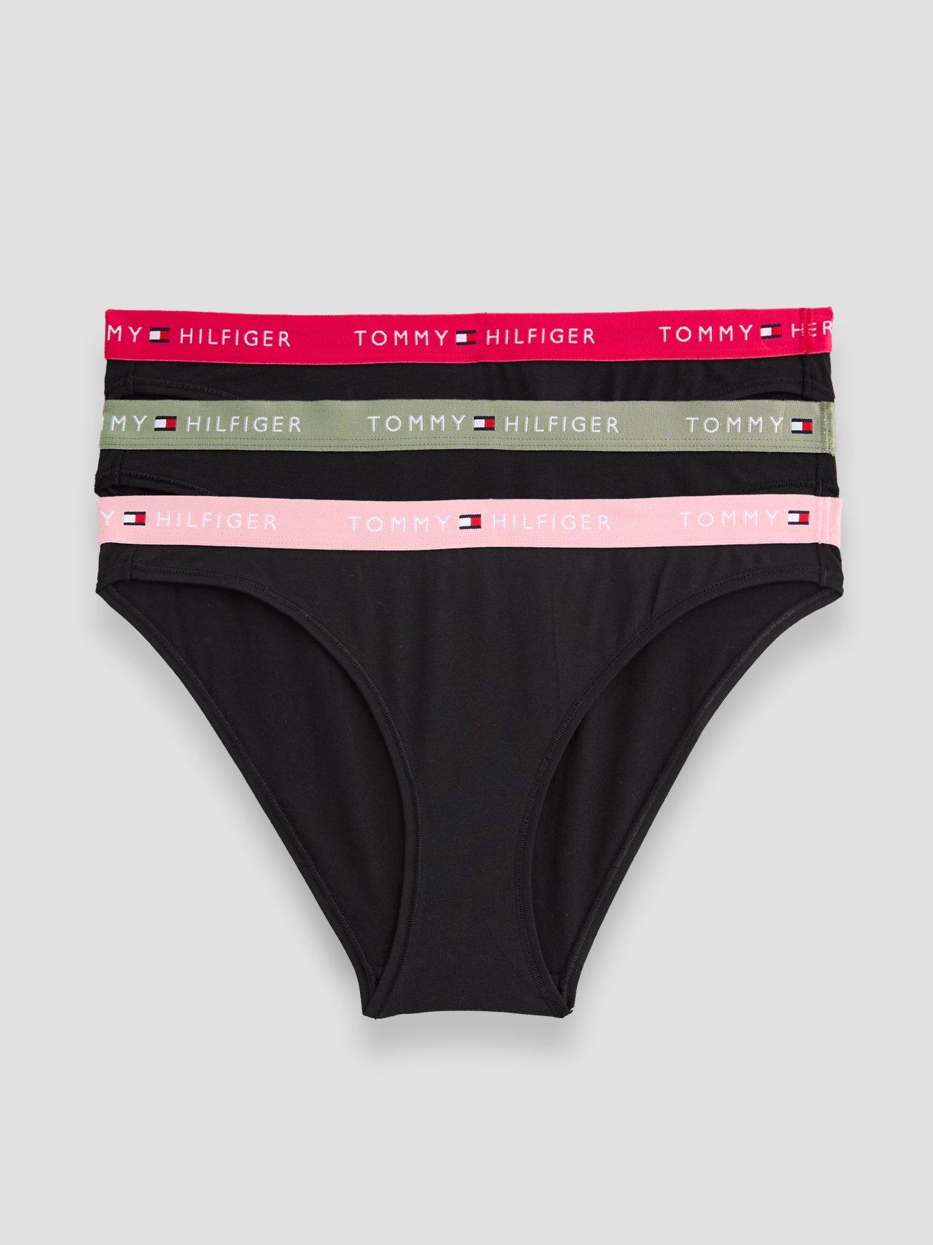 Image 1 of 6 of Tommy Hilfiger 3-pack Essential Logo Contrast Waistband Briefs - Pink