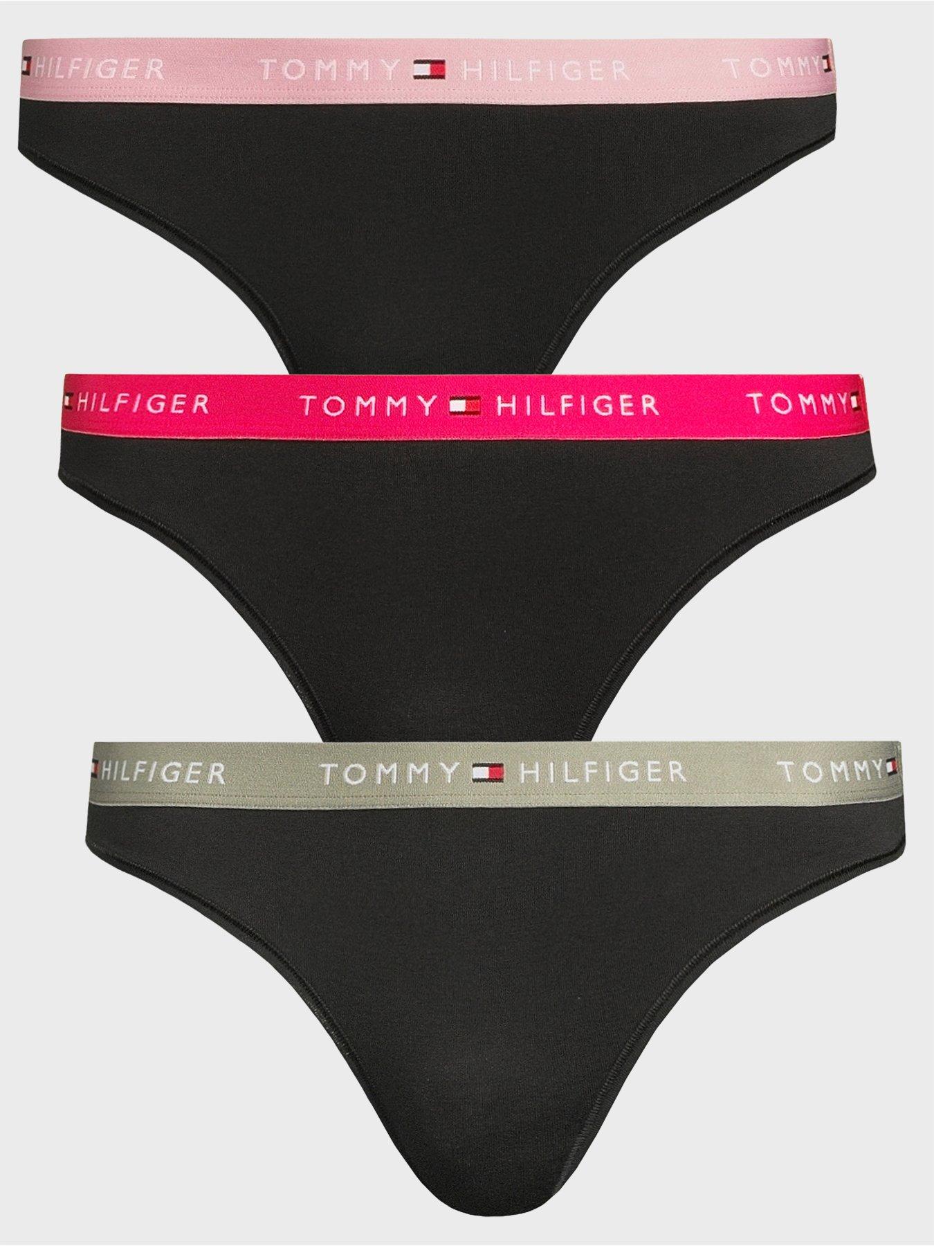 Image 1 of 6 of Tommy Hilfiger 3-pack Essential Contrast Logo Waistband Thongs - Pink
