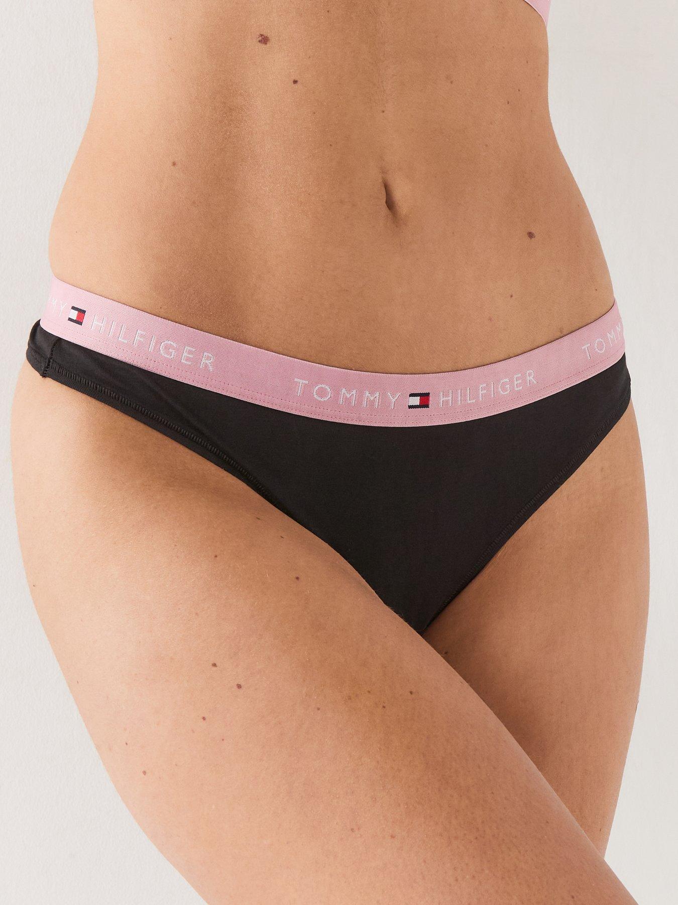 Image 2 of 6 of Tommy Hilfiger 3-pack Essential Contrast Logo Waistband Thongs - Pink
