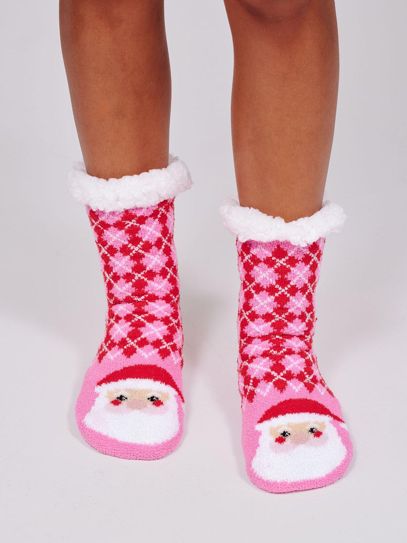 Image 1 of 5 of Loungeable Womens Argyle Christmas Slipper Socks - Pink